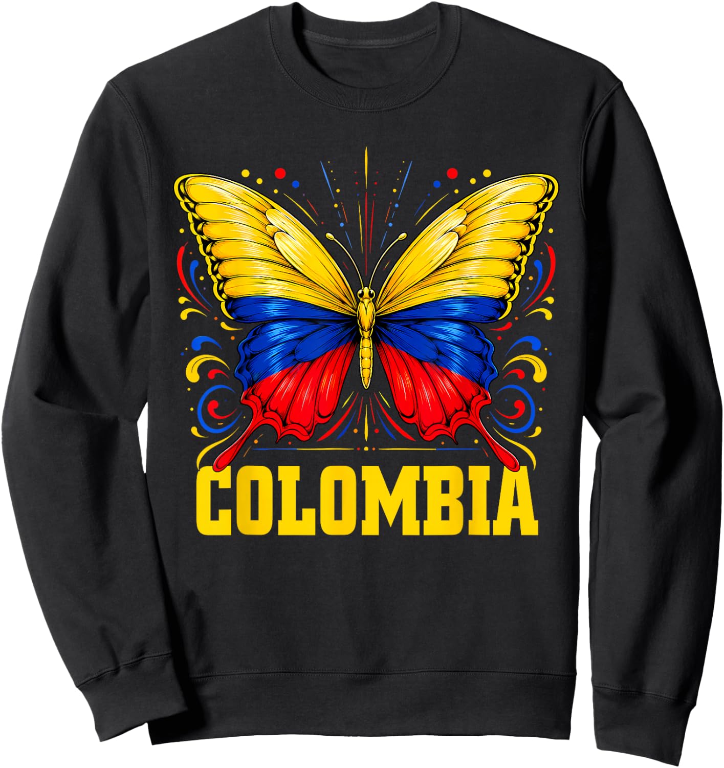 Vintage Colombia Butterfly Colombian Flag Pride Roots Women Sweatshirt - Sweatshirt | Black
