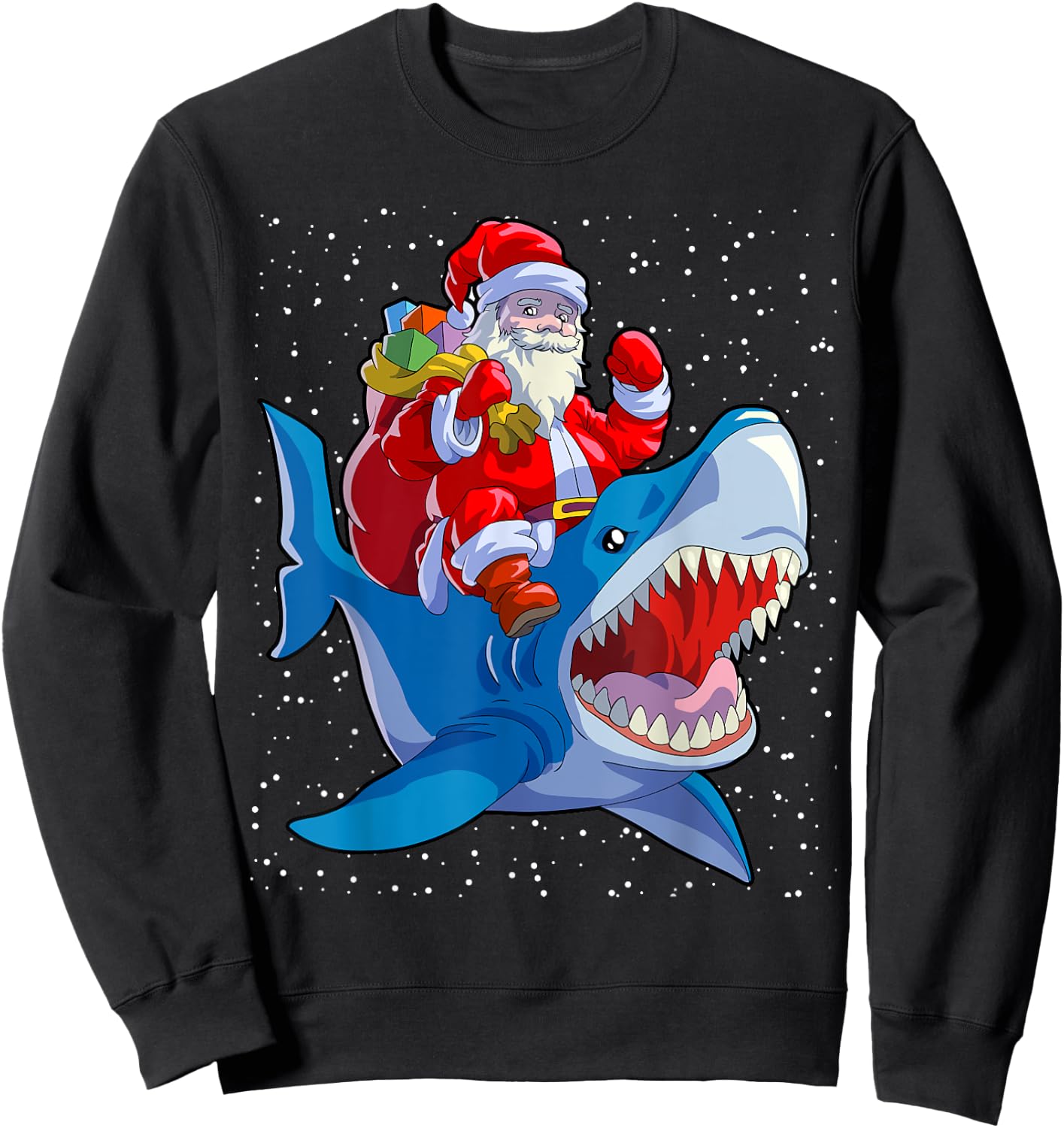 Shark Christmas Shirt Men Boys Shark Lover Santa Claus Sweatshirt - Sweatshirt | Black