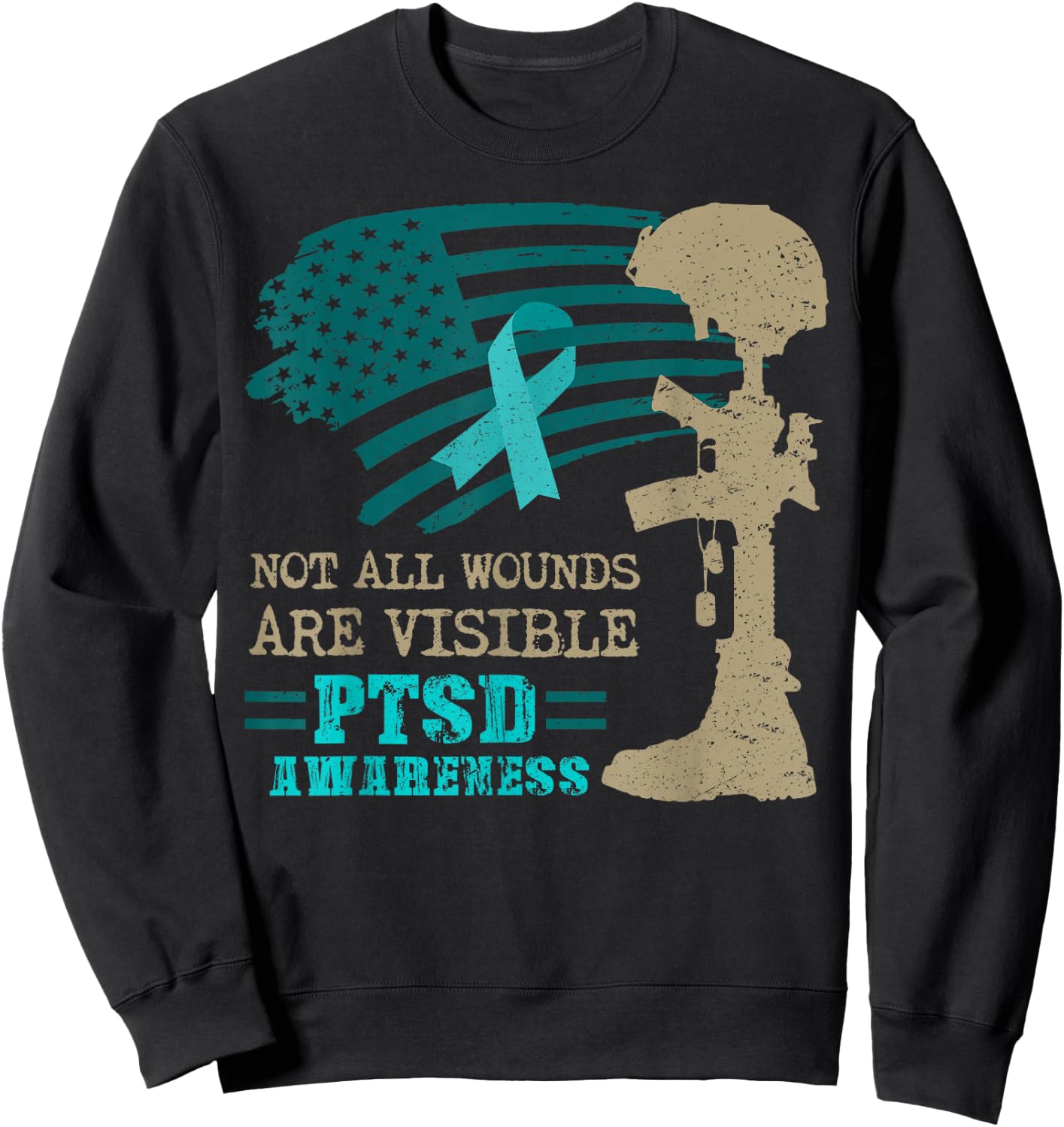 Patriotic Military PTSD Awareness Not All Wounds Are Visible Sweatshirt - Sweatshirt | Black