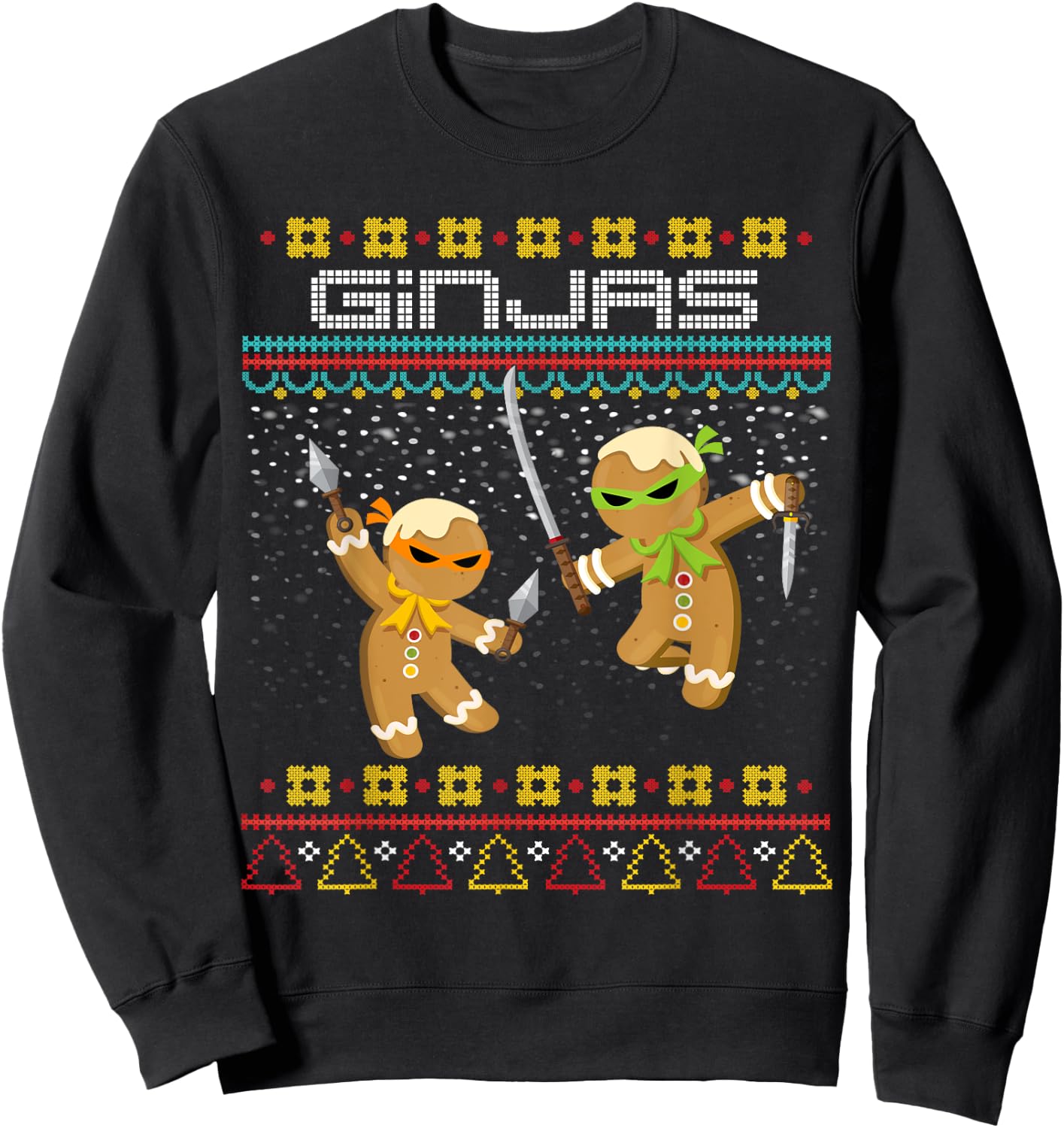 Funny Ginjas Gingerbread Ninjas Funny Ugly Christmas Sweater Sweatshirt - Sweatshirt | Black