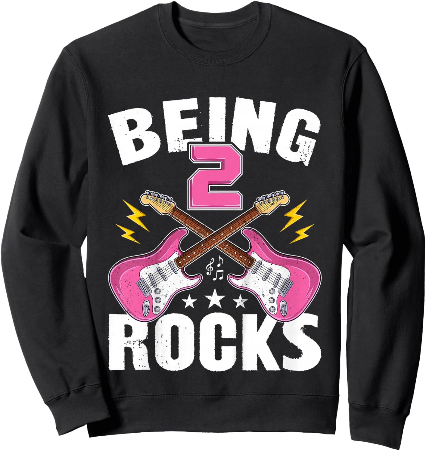 Being 2 Rocks Cute Two Years Old Guitar 2nd Birthday Girls Sweatshirt - Sweatshirt | Black