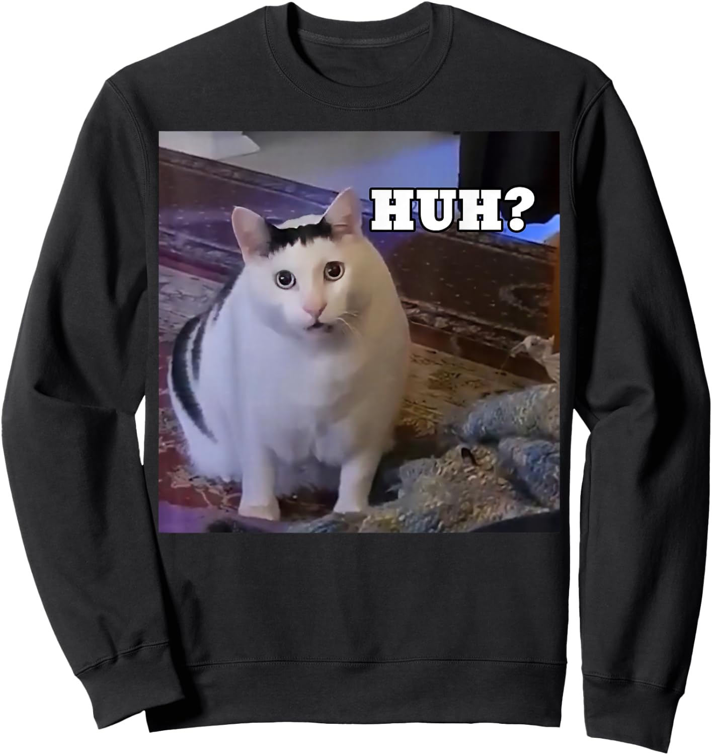 Meme Huh Cat Sweatshirt - Sweatshirt | Black