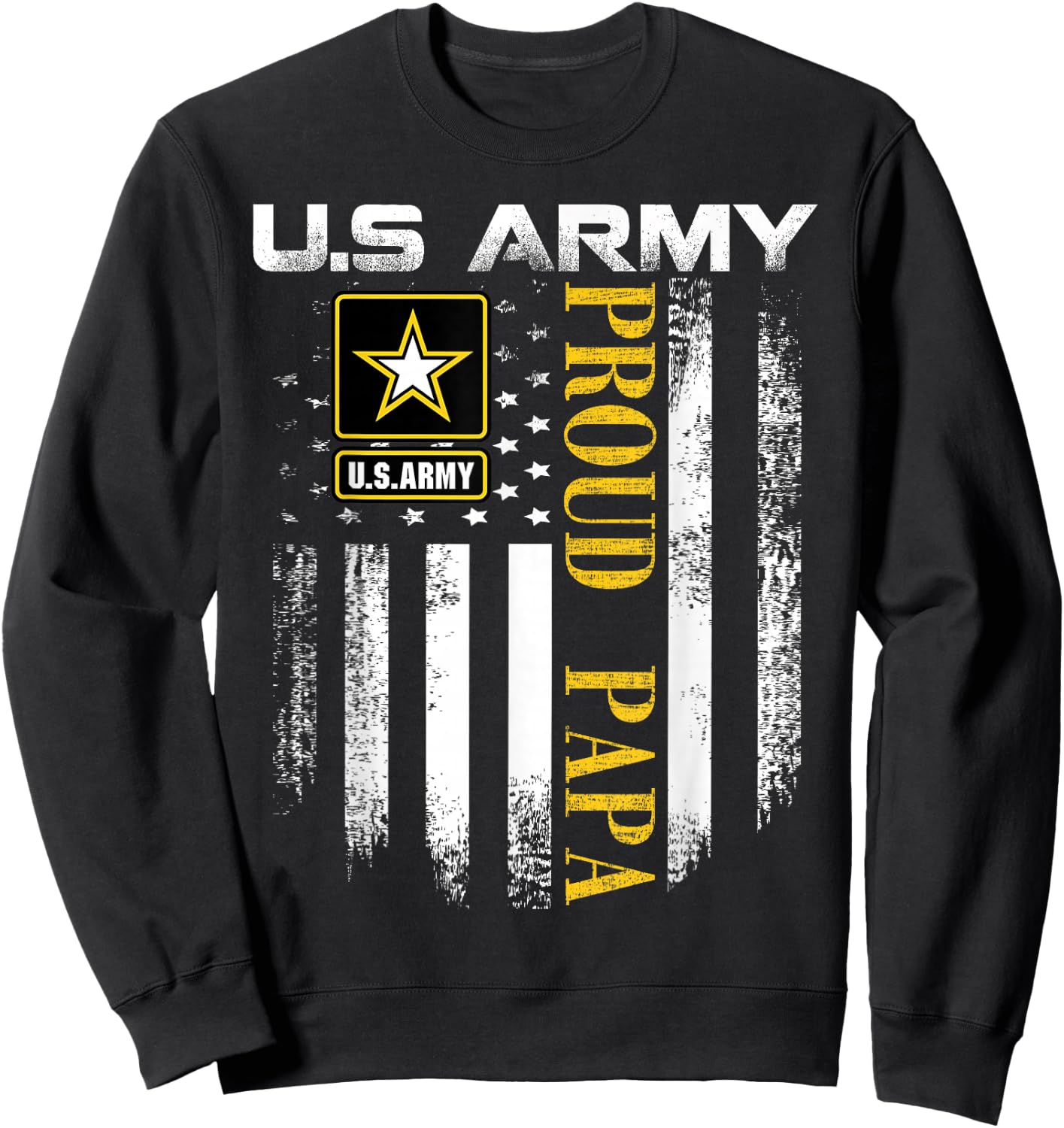 Vintage U.S. Army Proud Papa With American Flag Gift Sweatshirt - Sweatshirt | Black