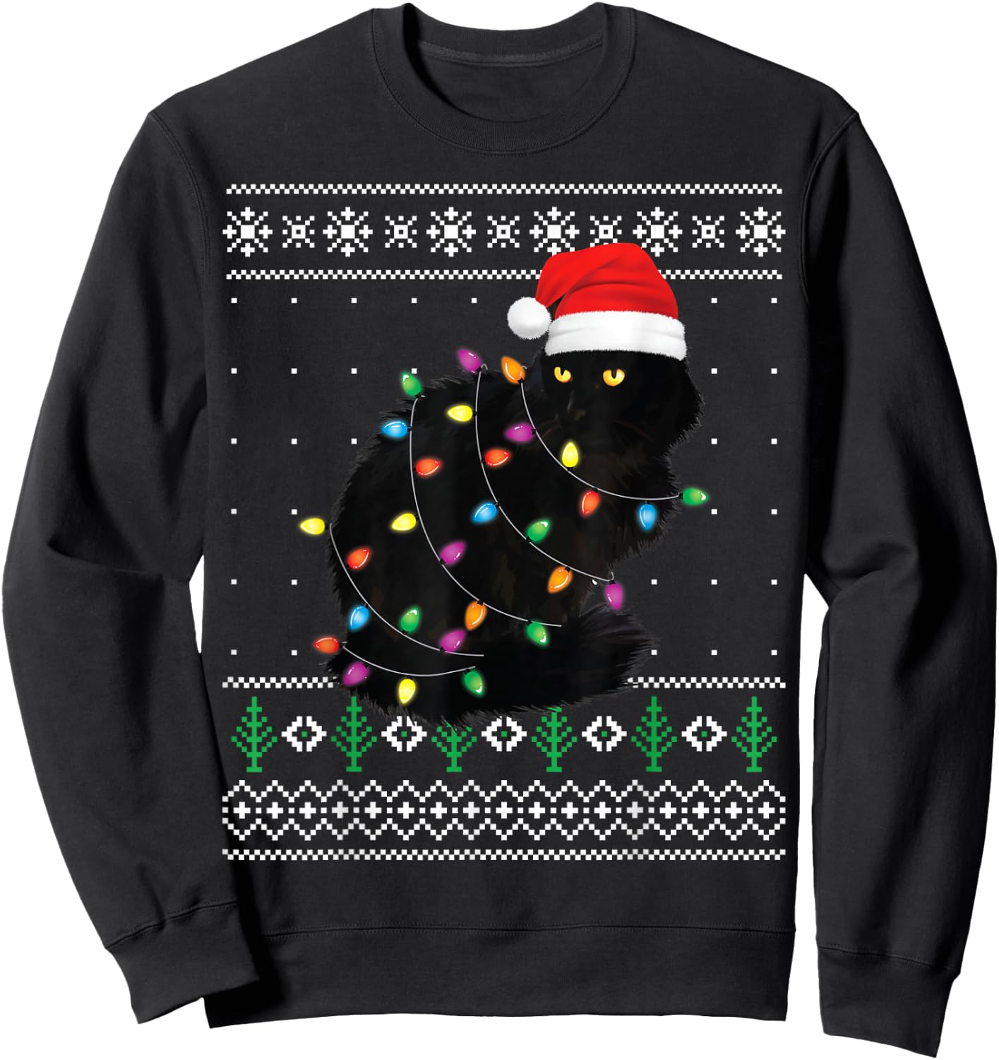 Black Cat Christmas Ugly Sweater Funny Santa Cat Sweatshirt - Sweatshirt | Black