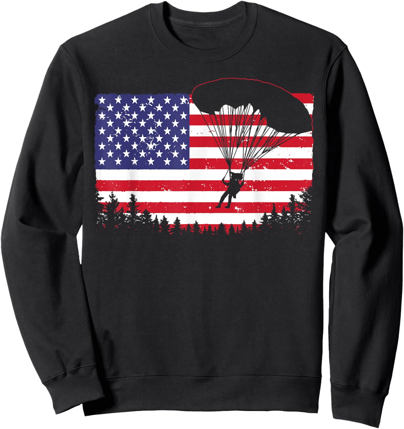 Cool Skydiving Art Men Women Skydiver American Flag Skydive Sweatshirt - Sweatshirt | Black