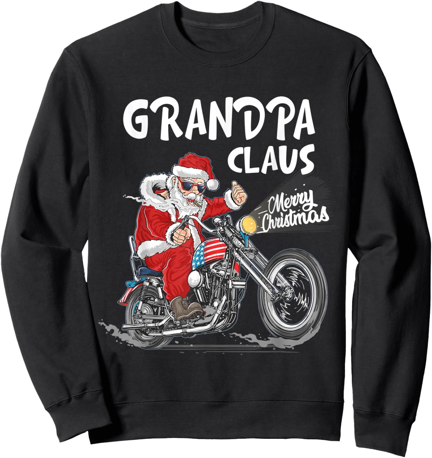 Grandpa Claus Biker Santa Motorcycle Fan Merry Christmas Sweatshirt - Sweatshirt | Black