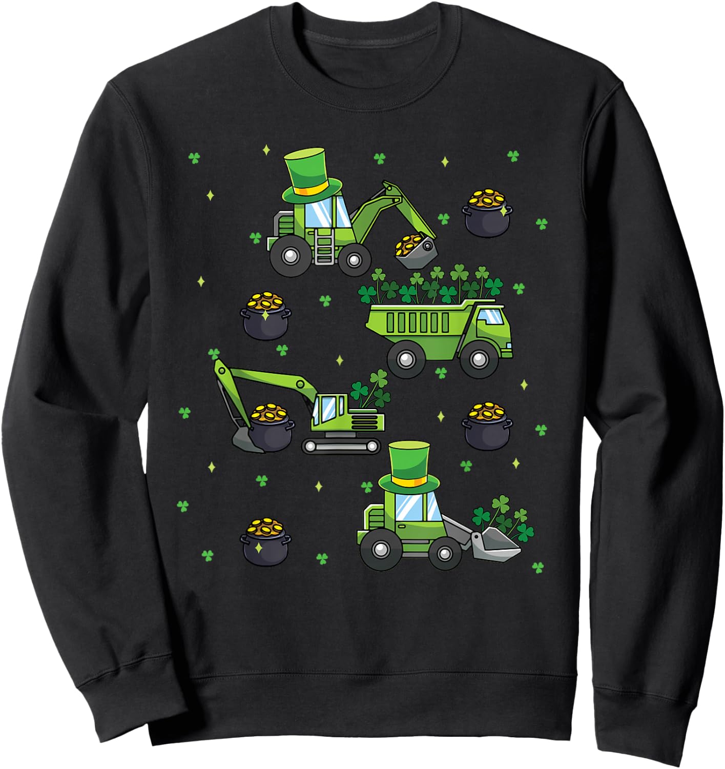 Kids St Patricks Day Trucks Construction Excavator Tractor Sweatshirt - Sweatshirt | Black
