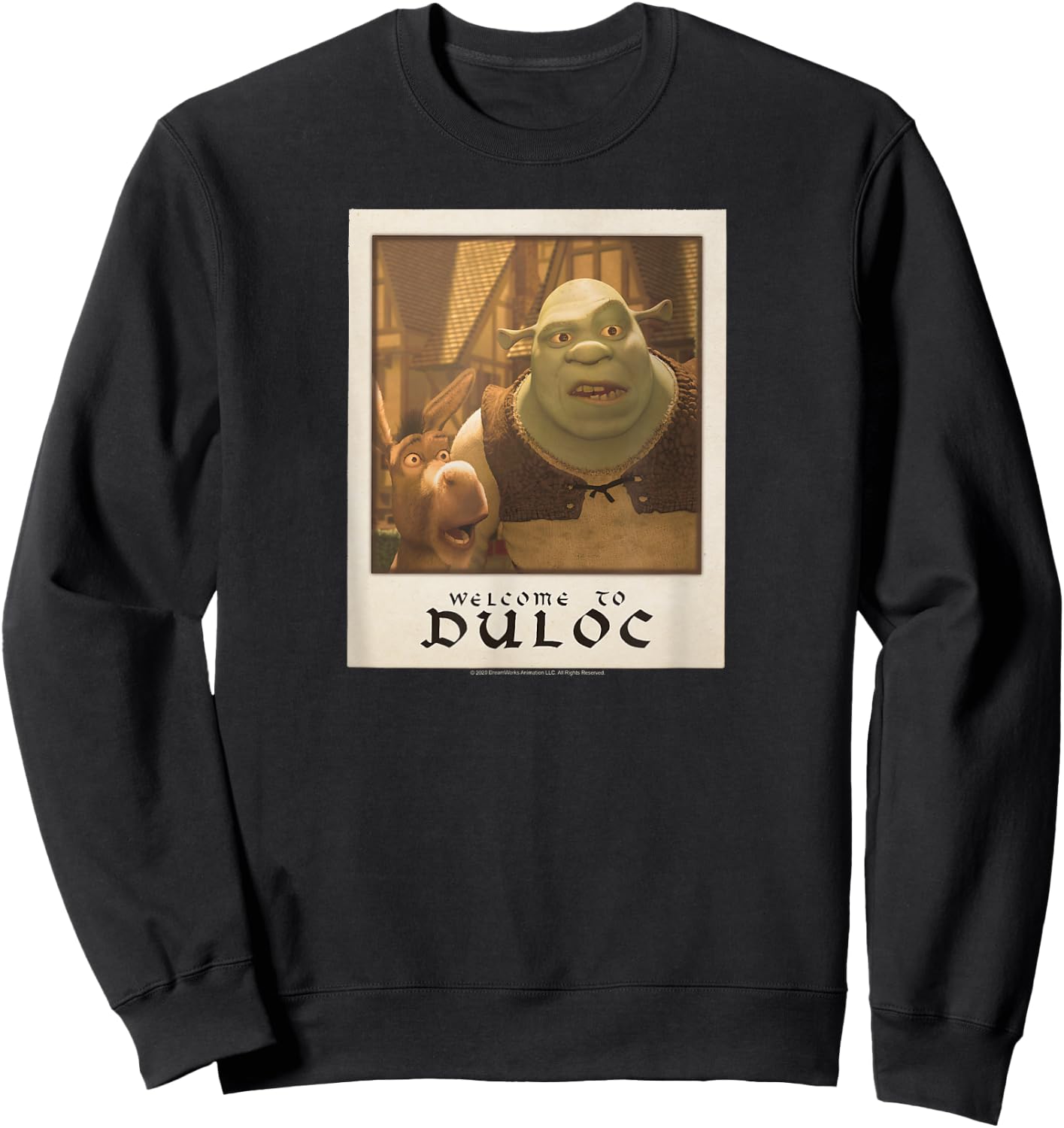 Shrek Welcome to Duloc Shrek and Donkey Polaroid Sweatshirt - Sweatshirt | Black