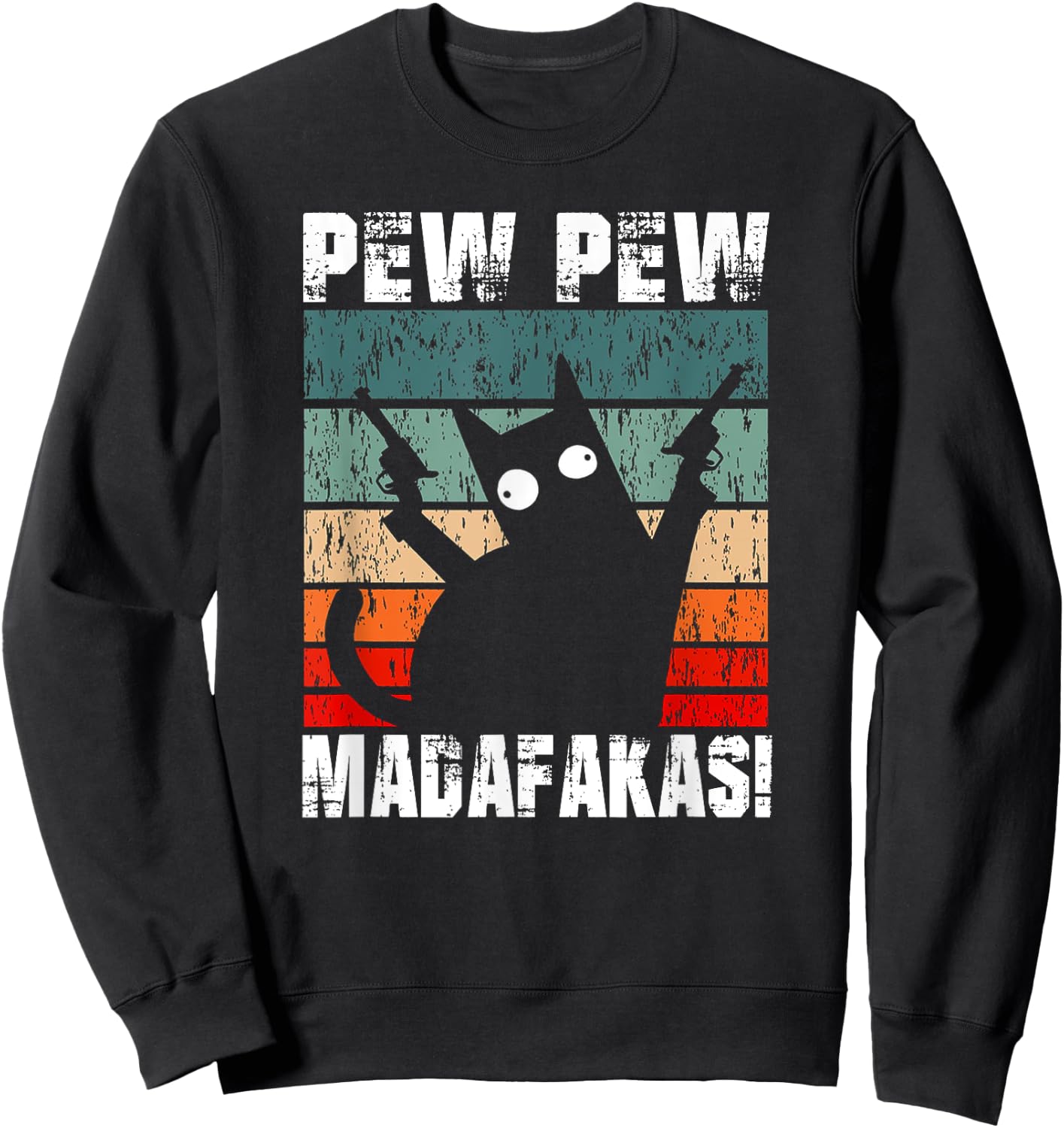 Vintage PewPewPew Mada-fakas Funny Pew Crazy Cat Lovers Women Sweatshirt - Sweatshirt | Black