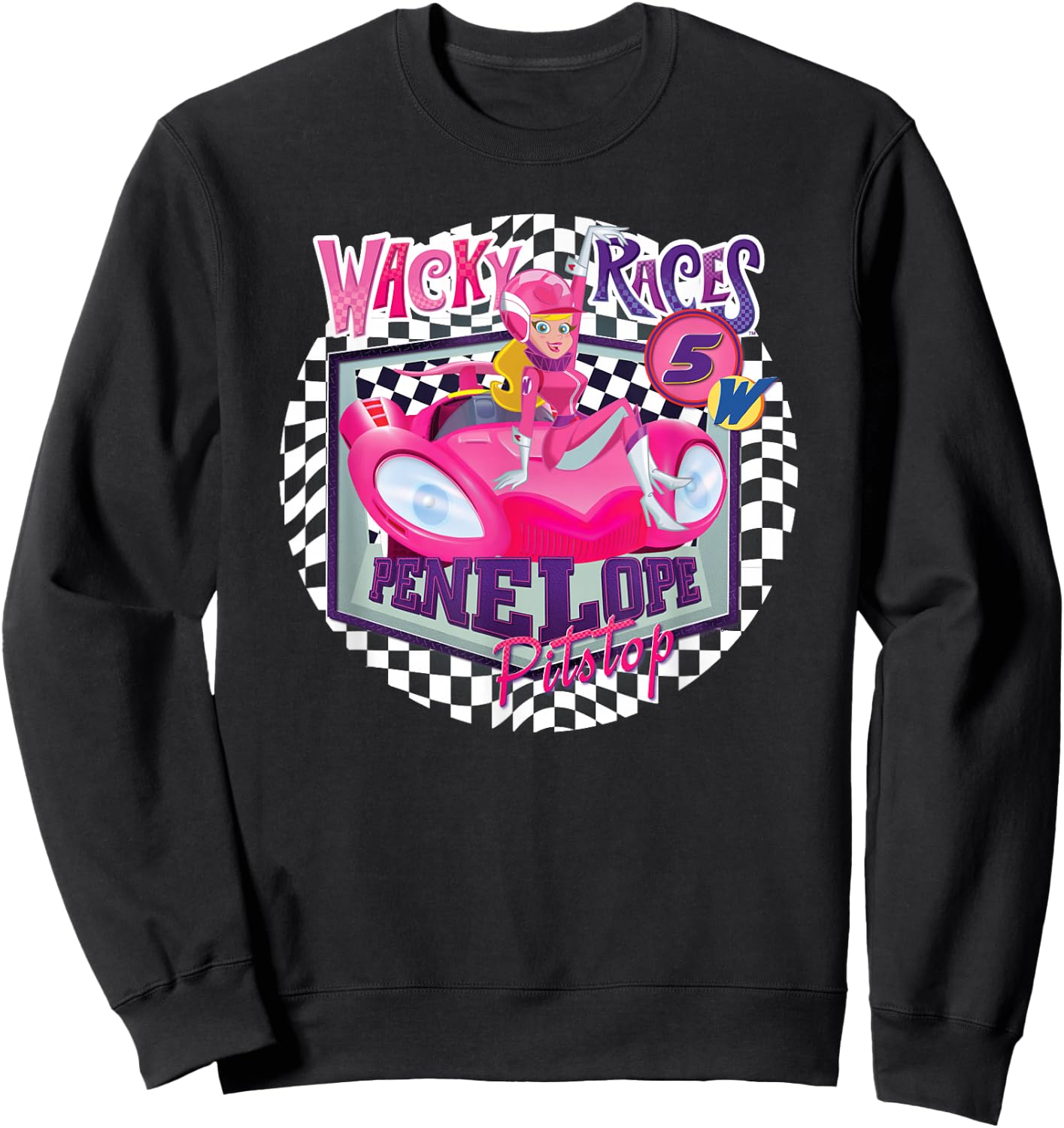 Hanna-Barbera Wacky Races Penelope Pitstop Compact Coupe -Kids Cartoon Black Small Classic Fit Short Sleeve Sweatshirt - Sweatshirt | Black