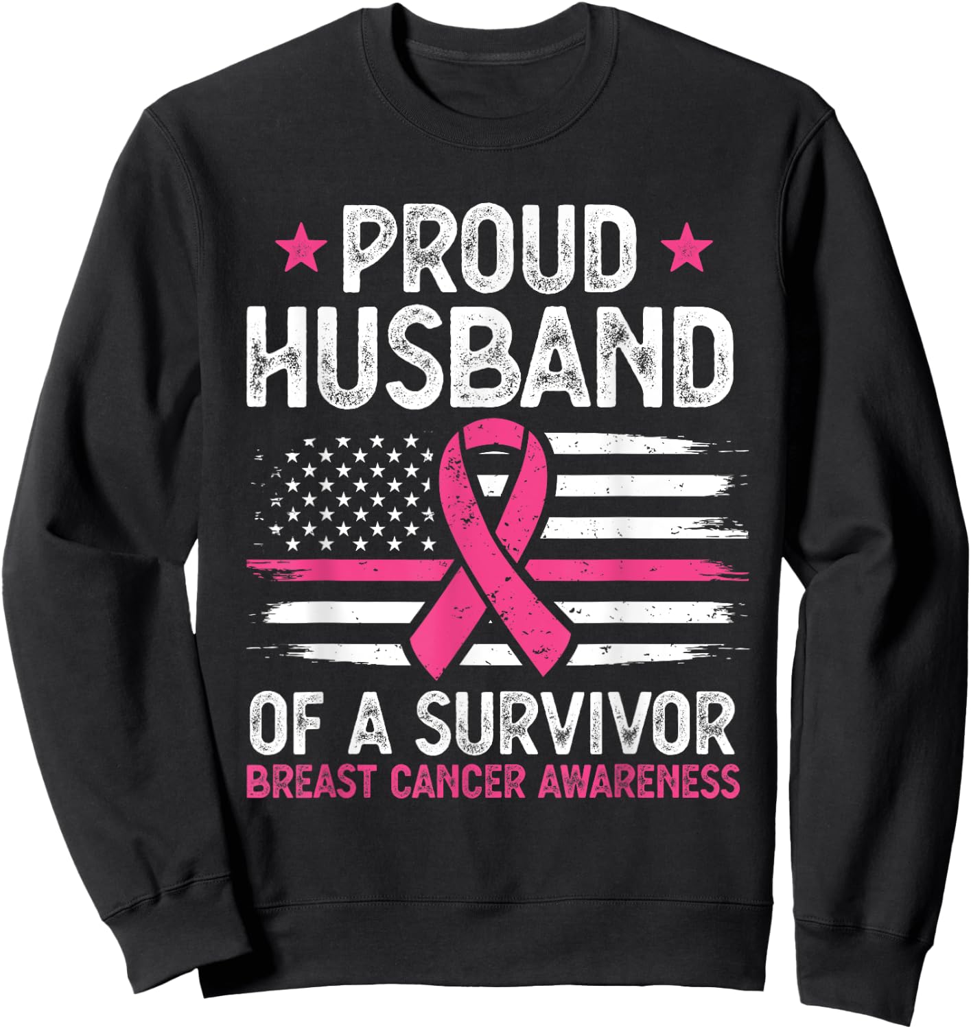 Proud Husband Of Survivor Breast Cancer Awareness Supporter Sweatshirt - Sweatshirt | Black