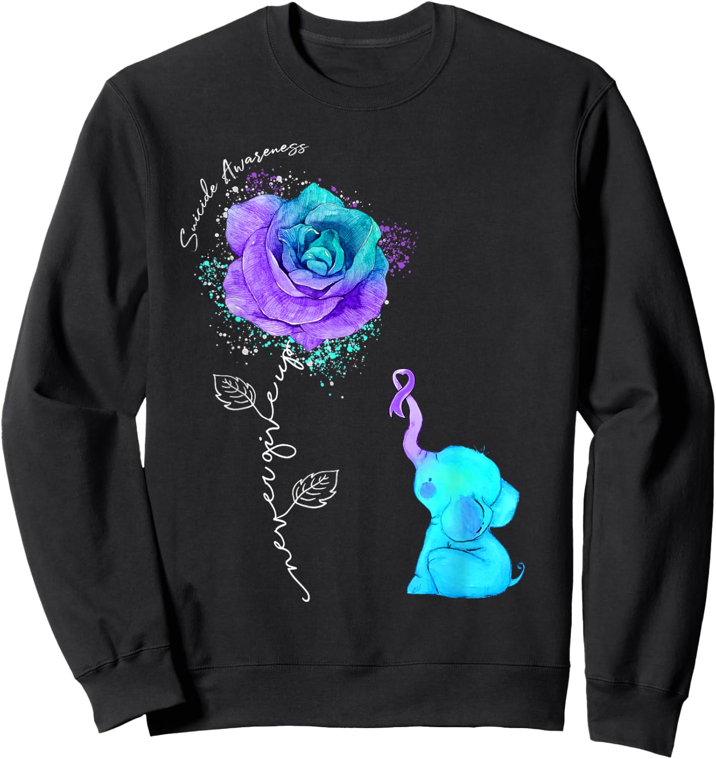 Suicide Prevention Awareness Flower Elephant Ribbon Sweatshirt - Sweatshirt | Black