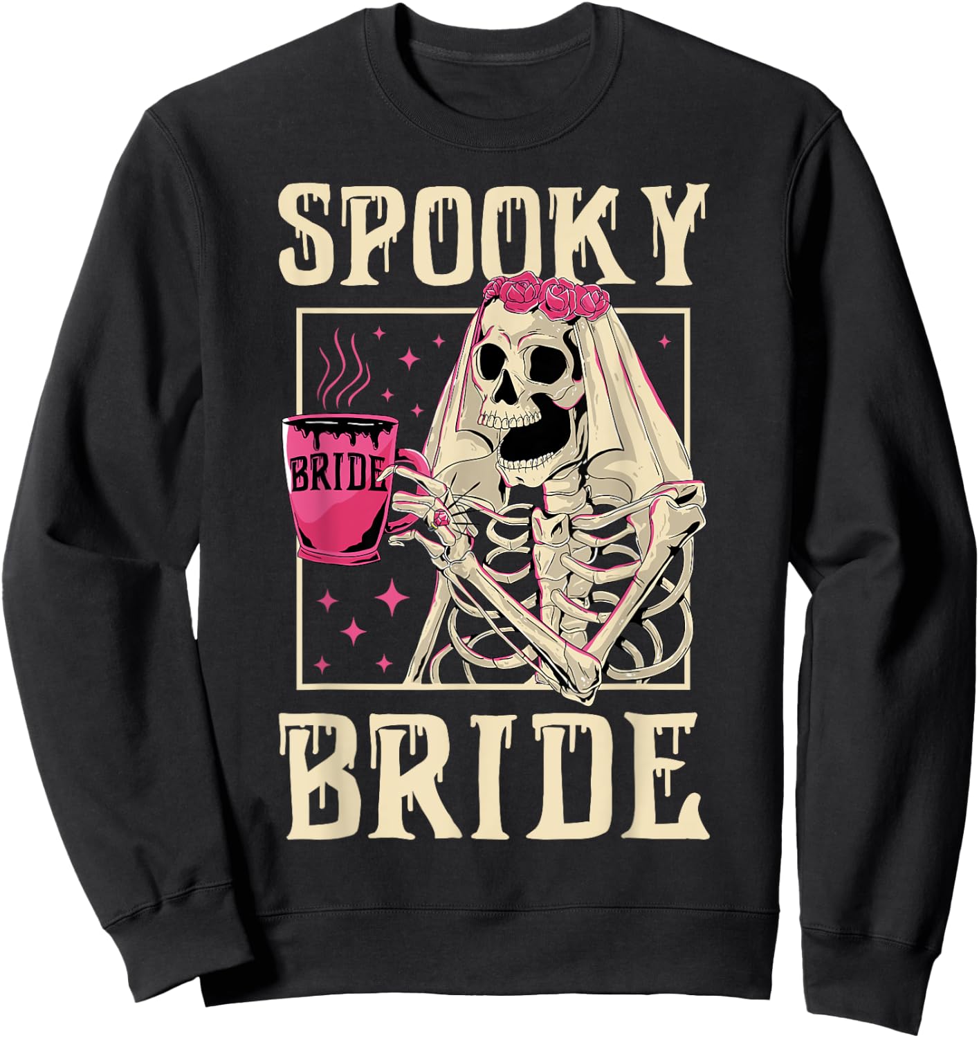 Skeleton Spooky Bride Wedding Bachelorette Halloween Party Sweatshirt - Sweatshirt | Black
