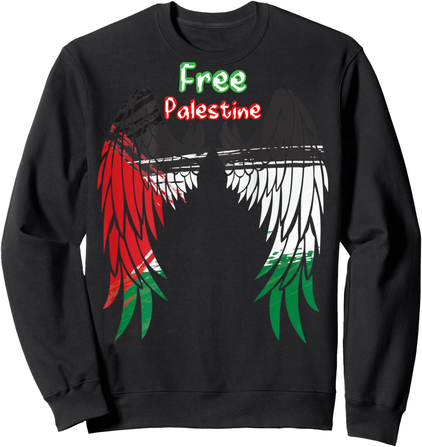 Palestine Flag Dad On Back Side Palestinian Angel Kids Wings Sweatshirt - Sweatshirt | Black