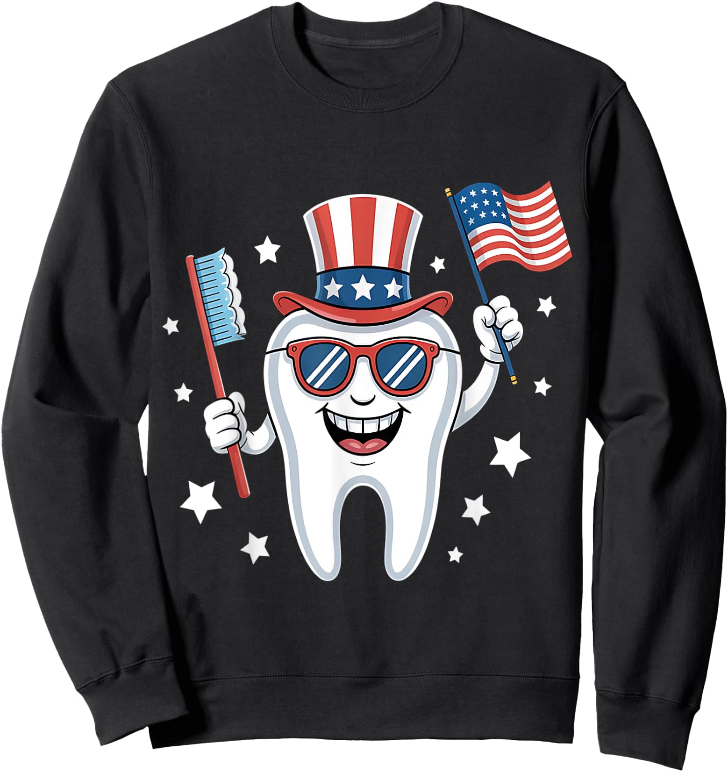 4th Of July Dentist Tooth Dental Patriotic Women Men Kids Sweatshirt - Sweatshirt | Black