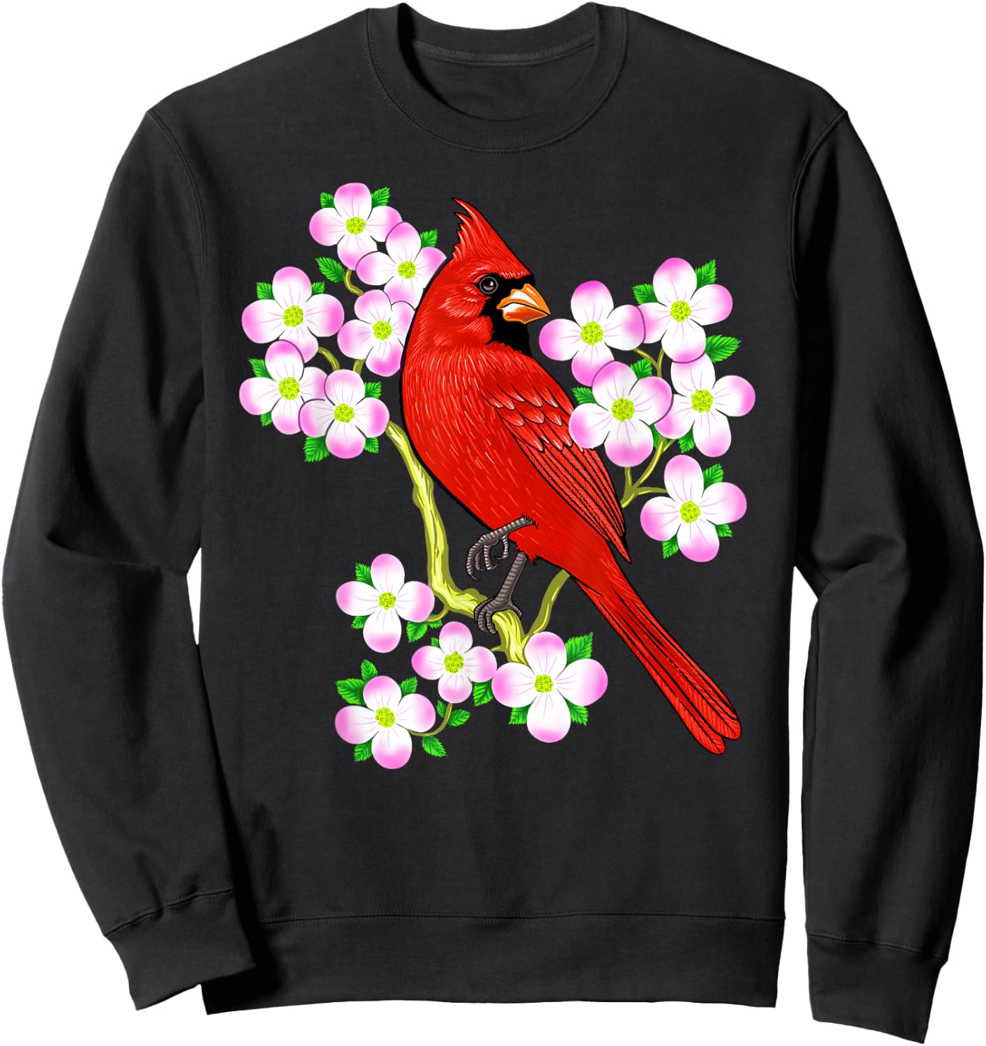 Red Cardinal Bird Dogwood Flower North Carolina Virginia Sweatshirt - Sweatshirt | Black
