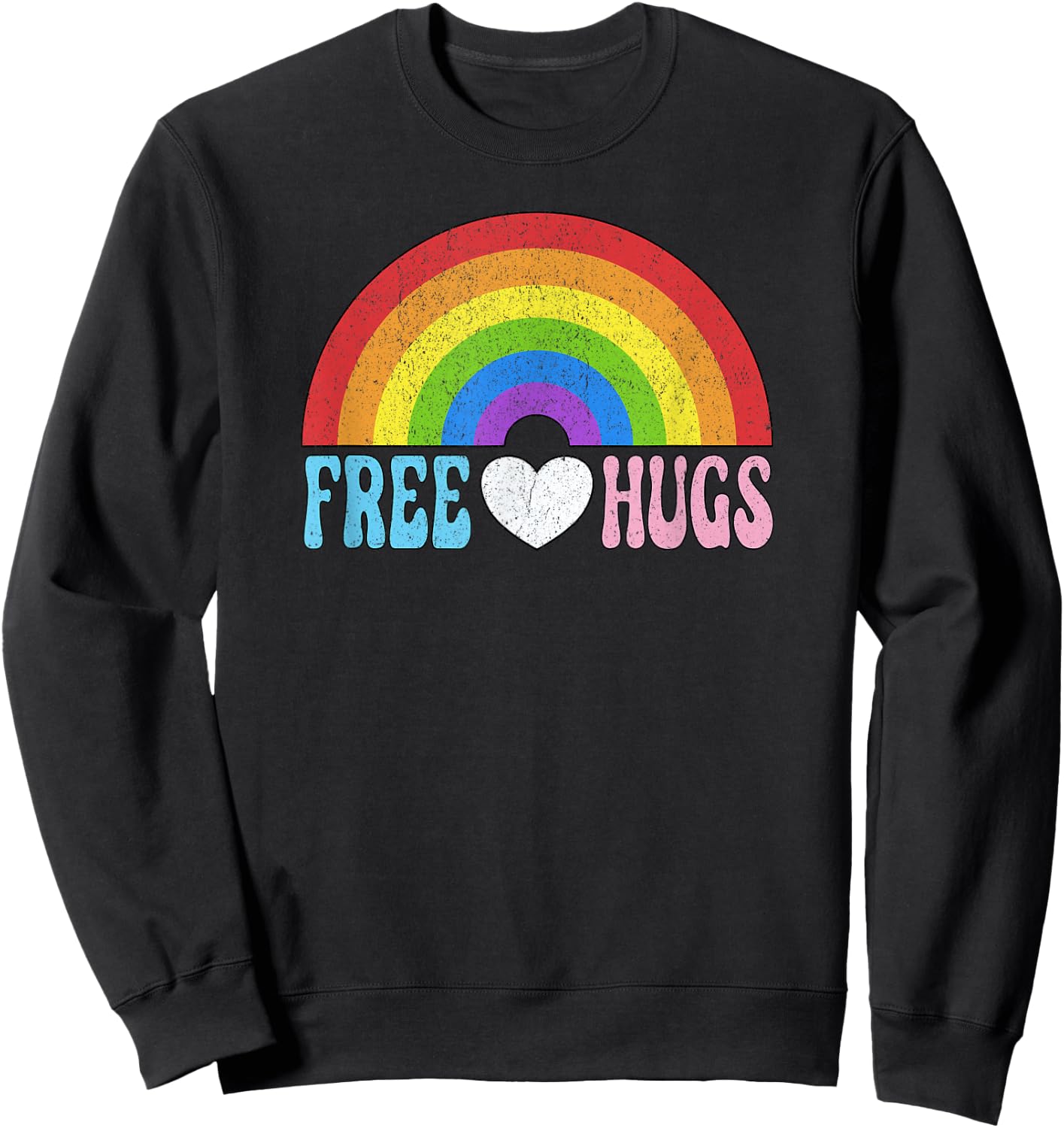 Free Hugs Rainbow LGBTQ Pride Month Parade Sweatshirt - Sweatshirt | Black