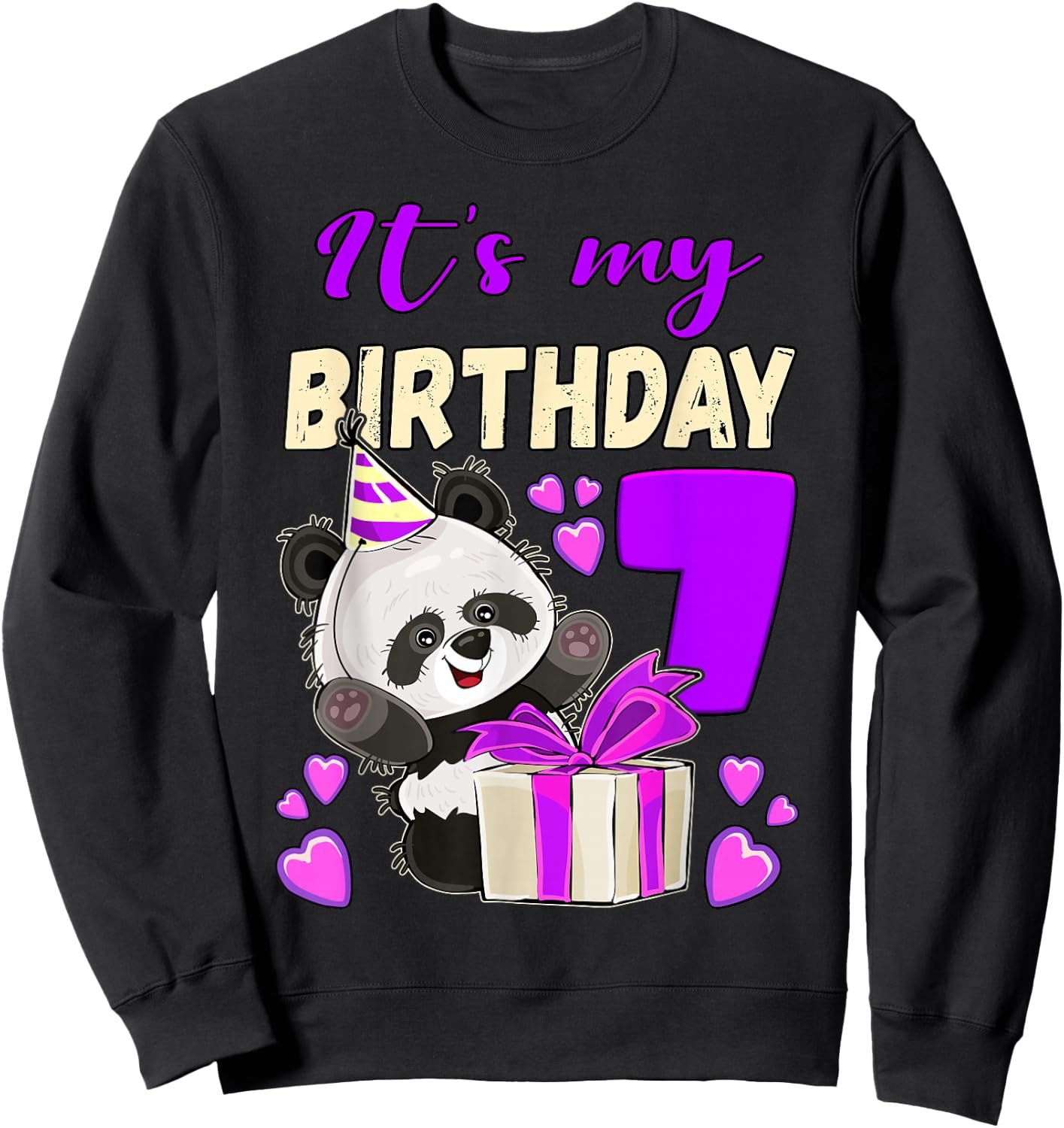 Panda Birthday Girl 7 Years Old Sweatshirt - Sweatshirt | Black