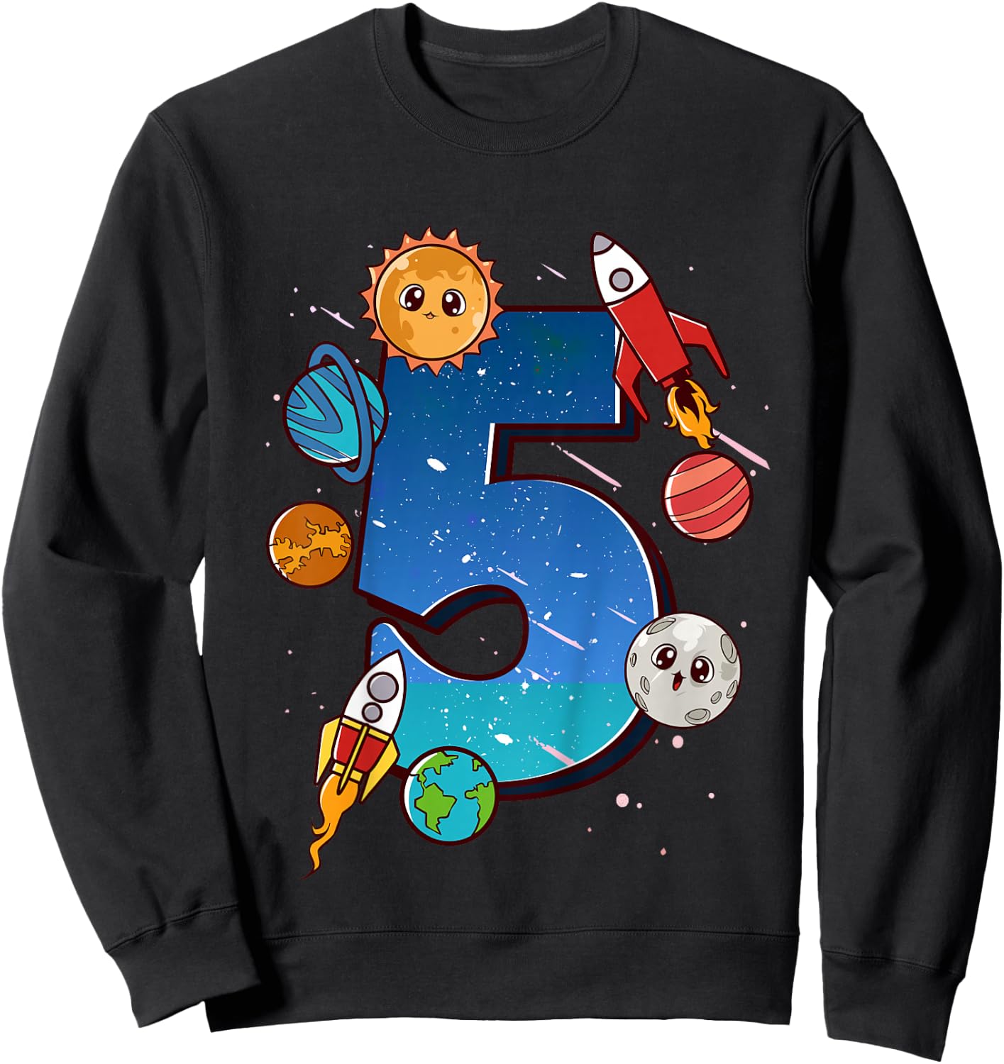 Boys 5th Birthday Party Outfit 5 Years Old Space Planets Sweatshirt - Sweatshirt | Black