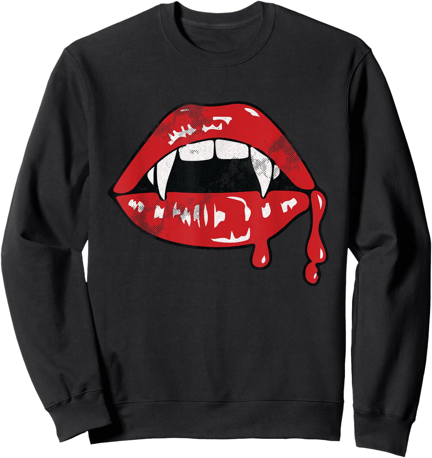 Vampire Lips Lazy Halloween Costume Blood Fangs Sweatshirt - Sweatshirt | Black