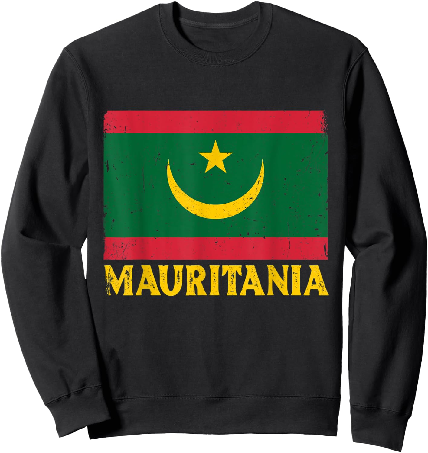 Distressed Retro Mauritania Flag Men Women Kids Patriotic Sweatshirt - Sweatshirt | Black
