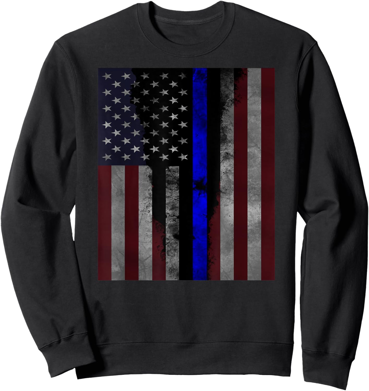 Back the Blue Thin Blue Line American Flag Distressed Men Sweatshirt - Sweatshirt | Black