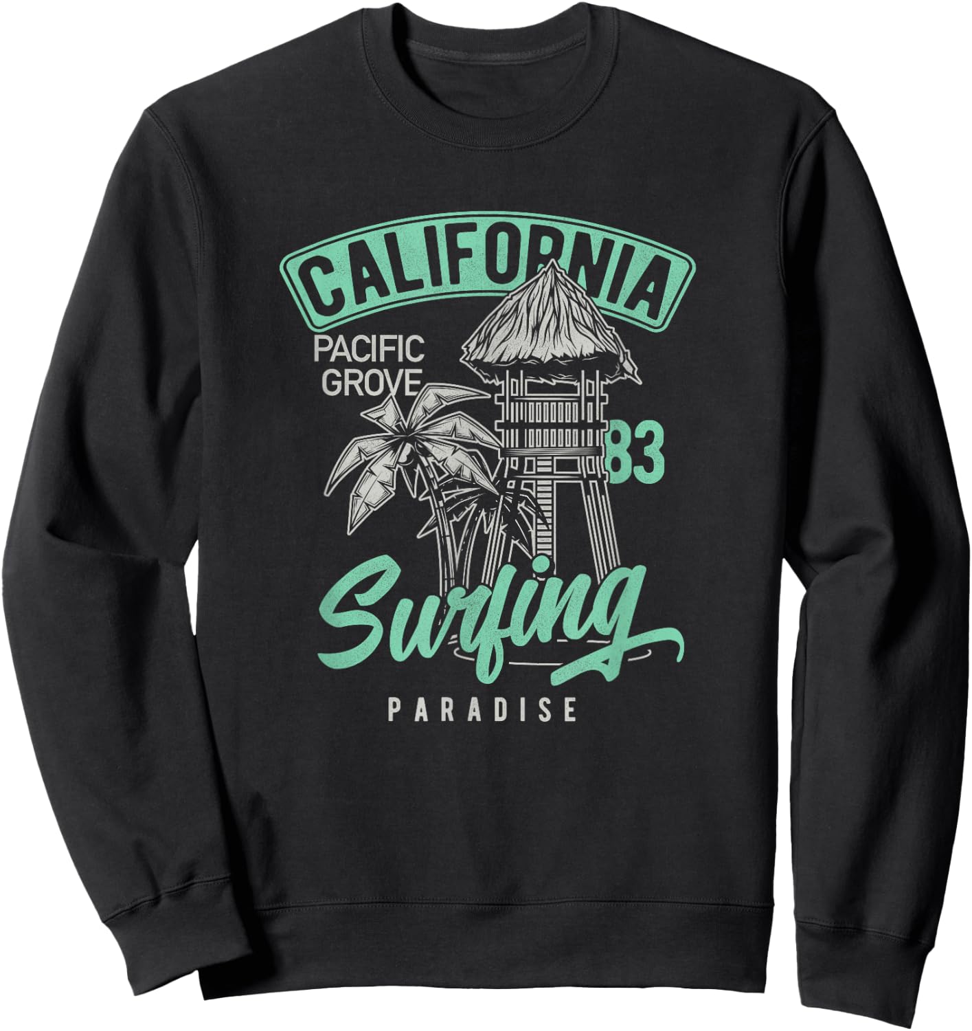Pacific Grove Vintage Retro 70s 80s Surf Sweatshirt - Sweatshirt | Black