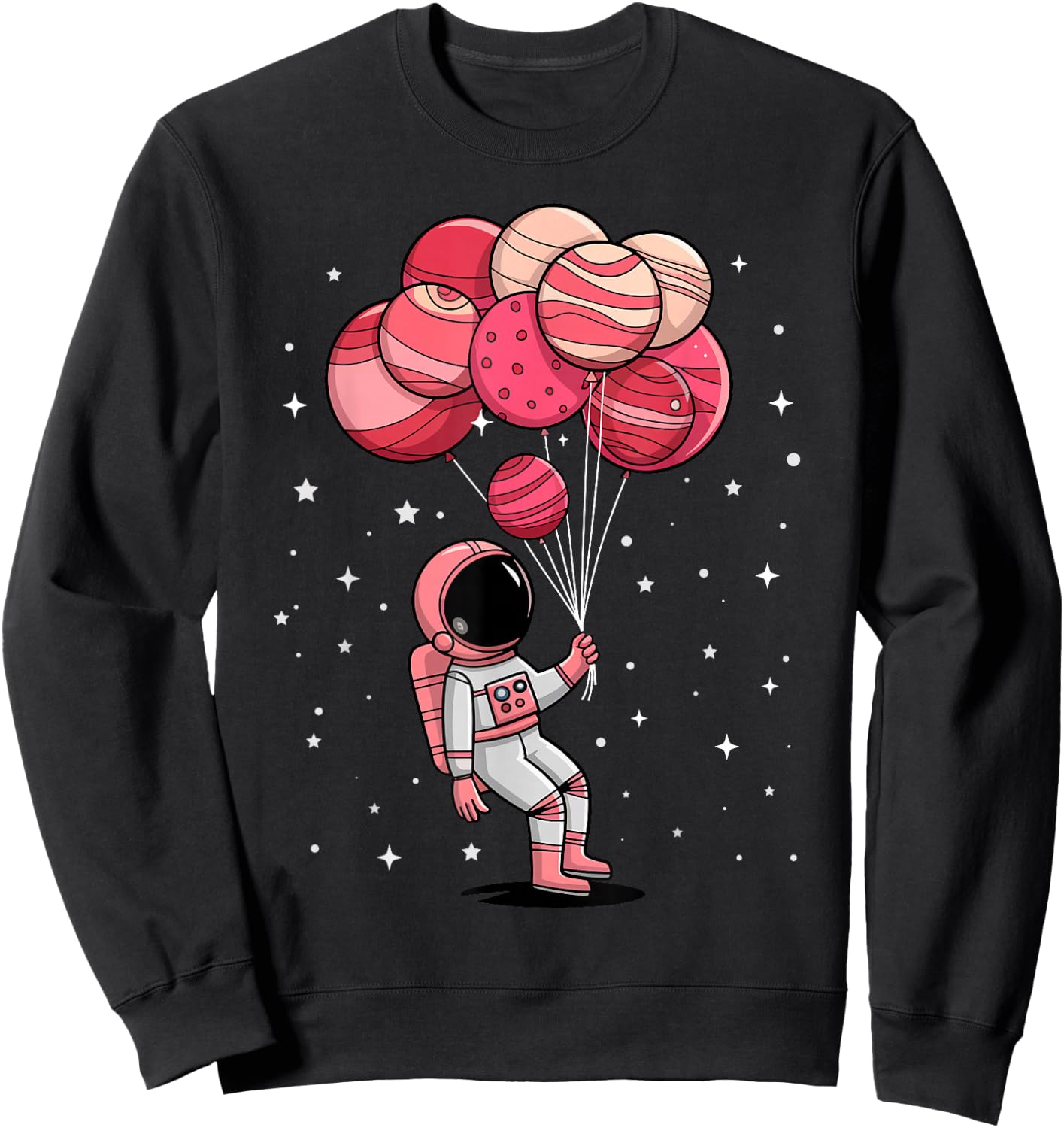 Space Astronaut Holding Balloon Planets Girls Kids Toddler Sweatshirt - Sweatshirt | Black
