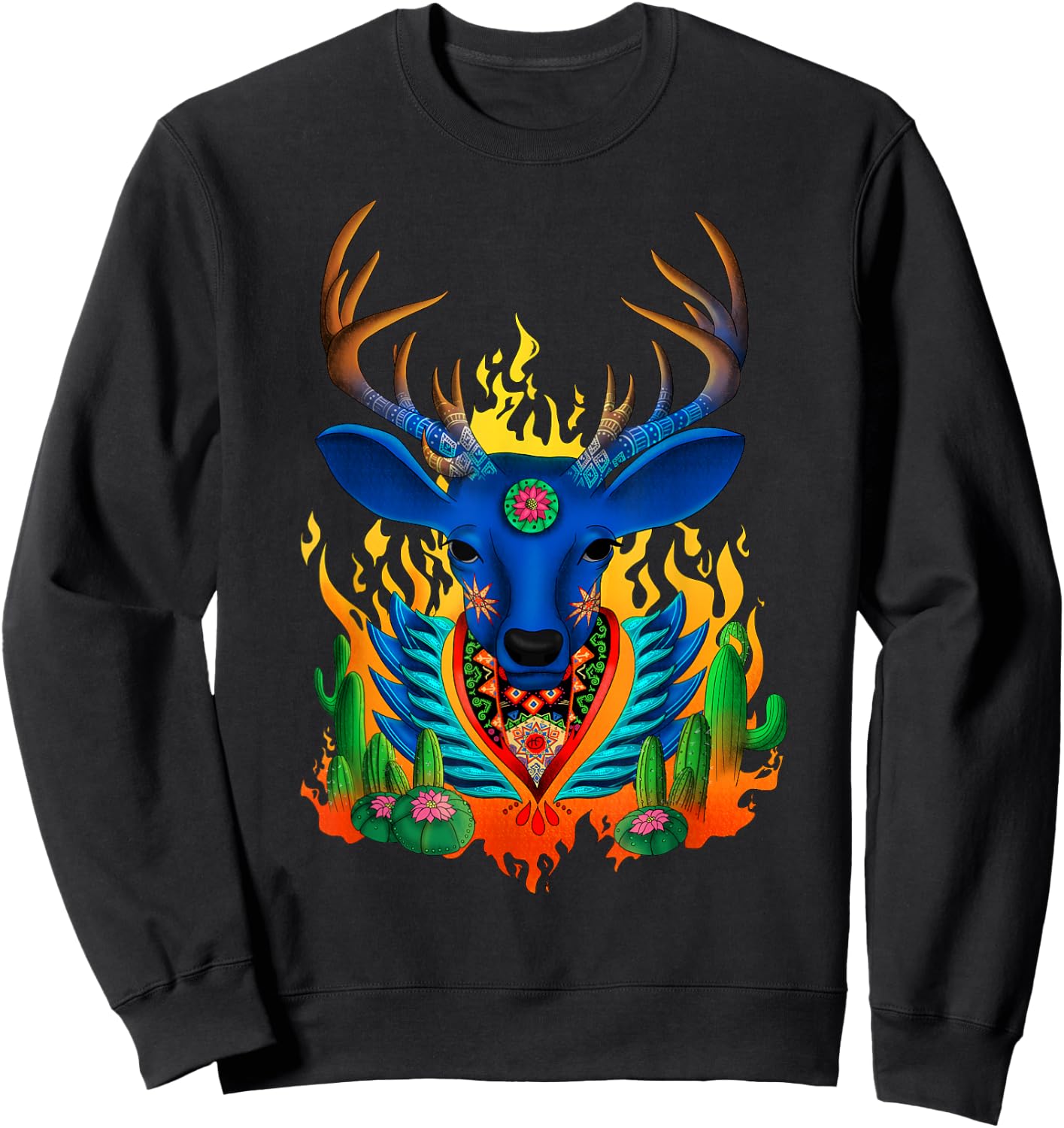 Third Eye Huichol Deer Sweatshirt - Sweatshirt | Black