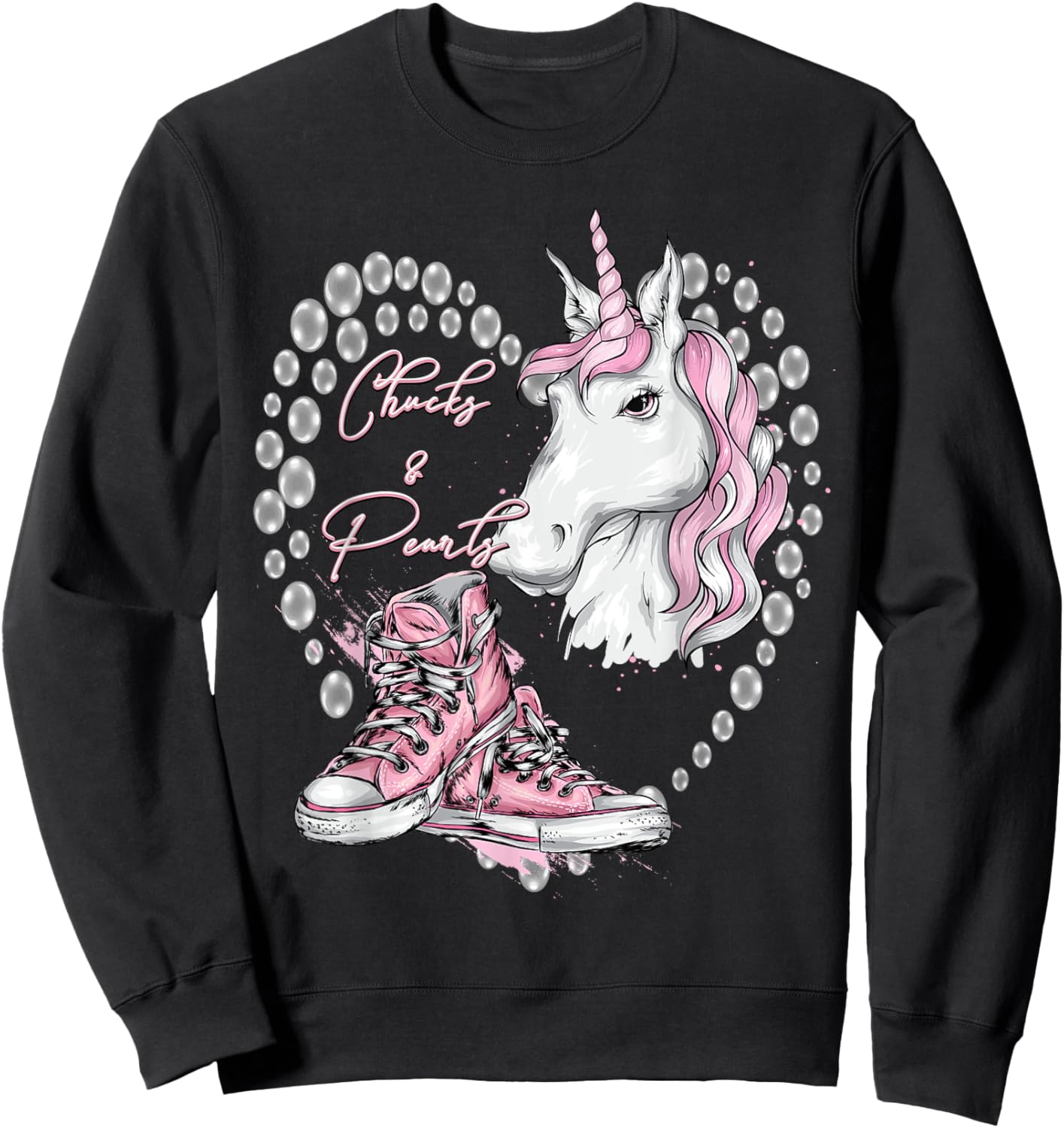 Chucks & Pearls Kamala Harris Inspired Girls Unicorn Sweatshirt - Sweatshirt | Black