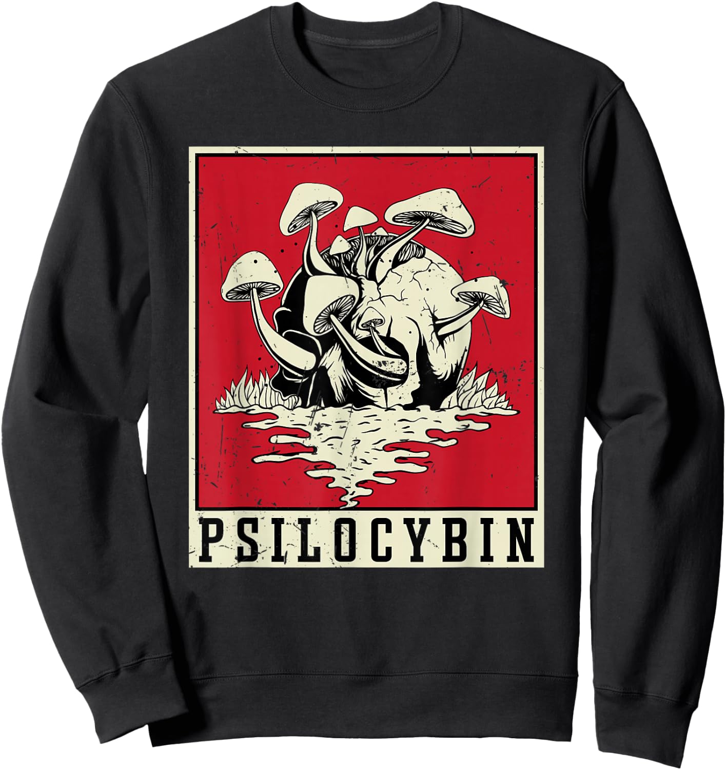 Psilocybin Retro Psychedelic Magic Mushroom Vintage Mycology Sweatshirt - Sweatshirt | Black