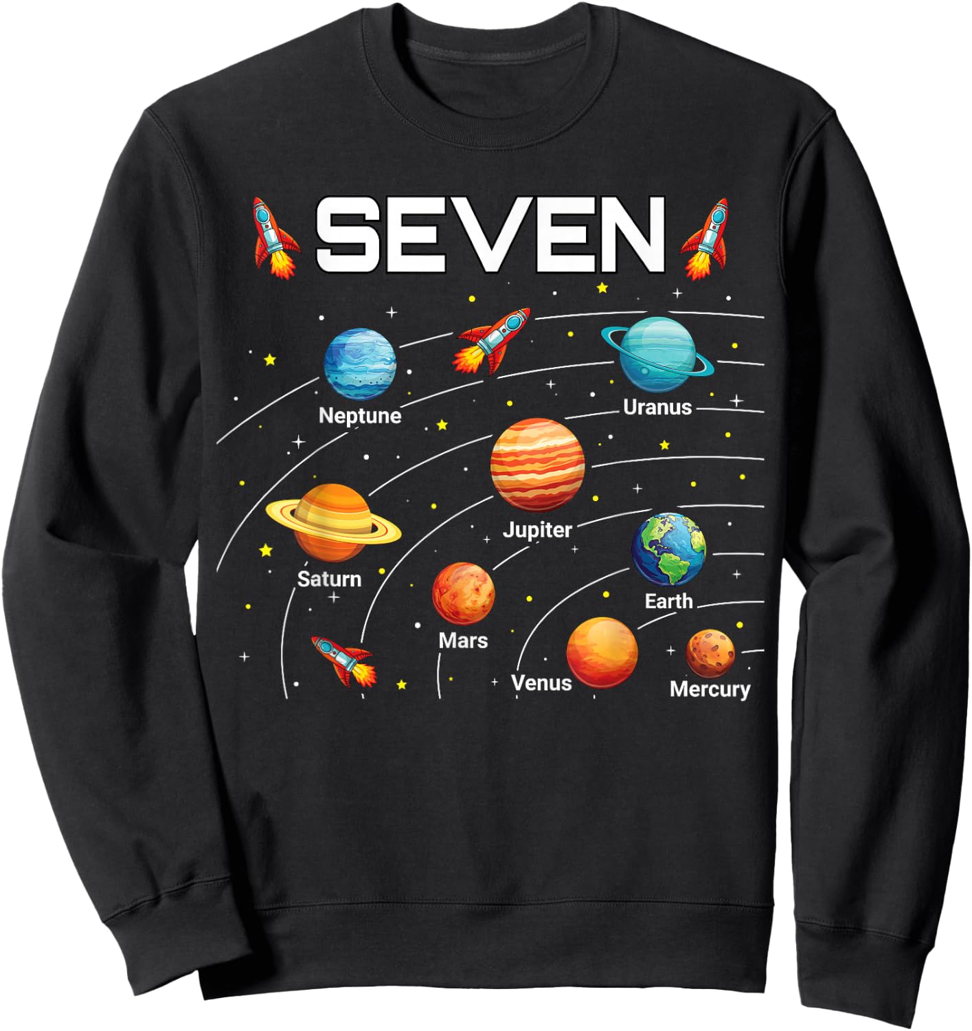 7 Year Old Shirt Boys Girls Space Planets 7th Birthday Boy Sweatshirt - Sweatshirt | Black