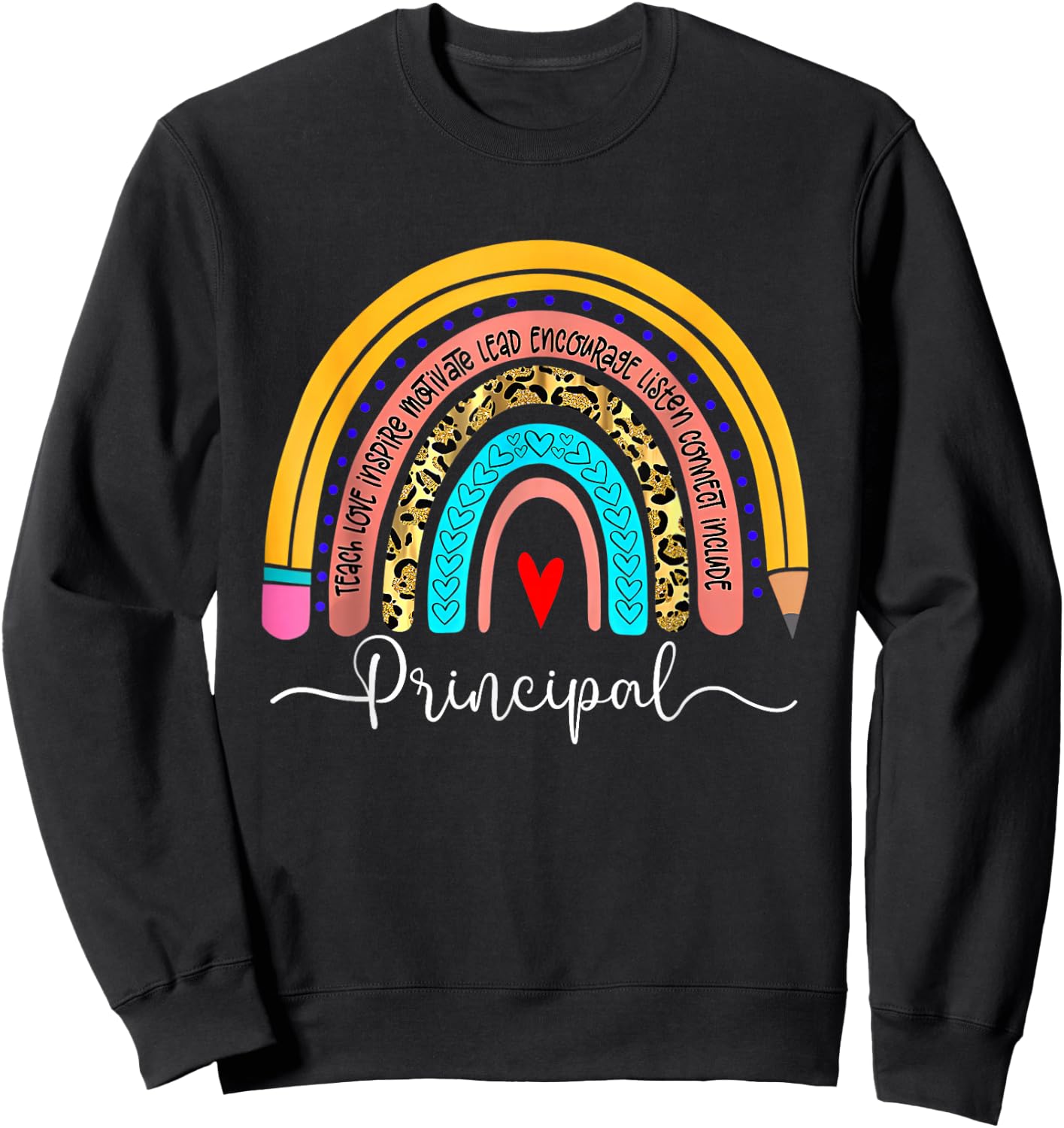 Principal Boho Rainbow Leopard Back to School Principal Sweatshirt - Sweatshirt | Black
