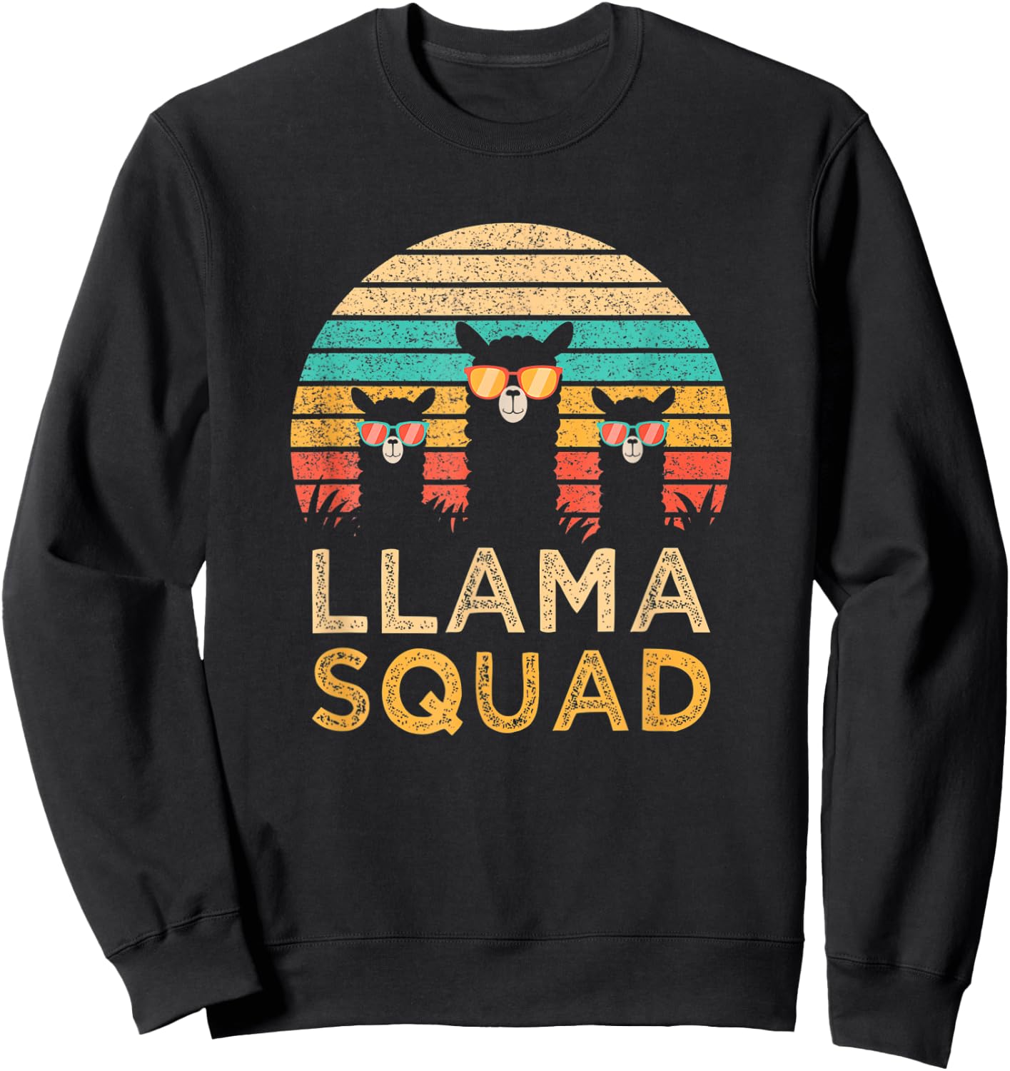 Funny Llama Squad Sunglasses Cool Llamas Vintage Gift Sweatshirt - Sweatshirt | Black