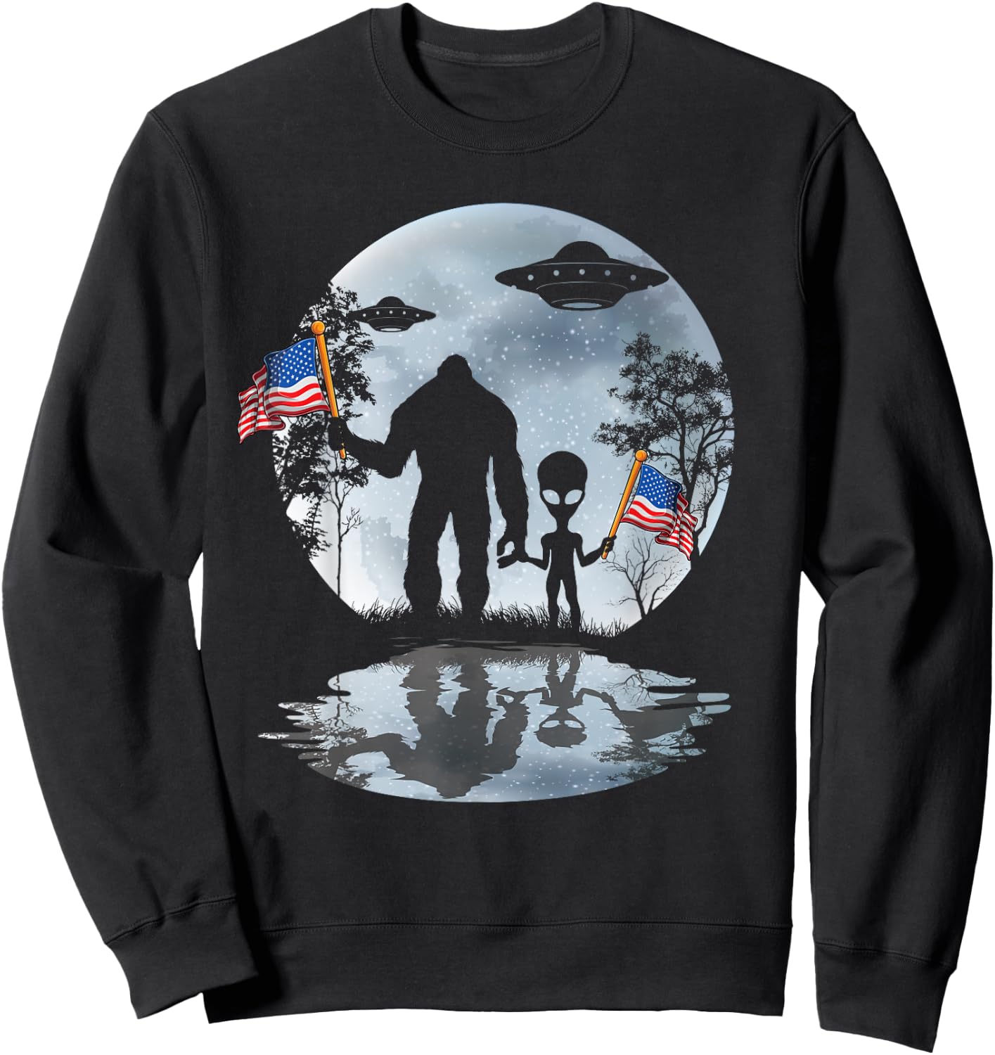 Alien Bigfoot Sasquatch UFO Extraterrestrial Kids Men Sweatshirt - Sweatshirt | Black