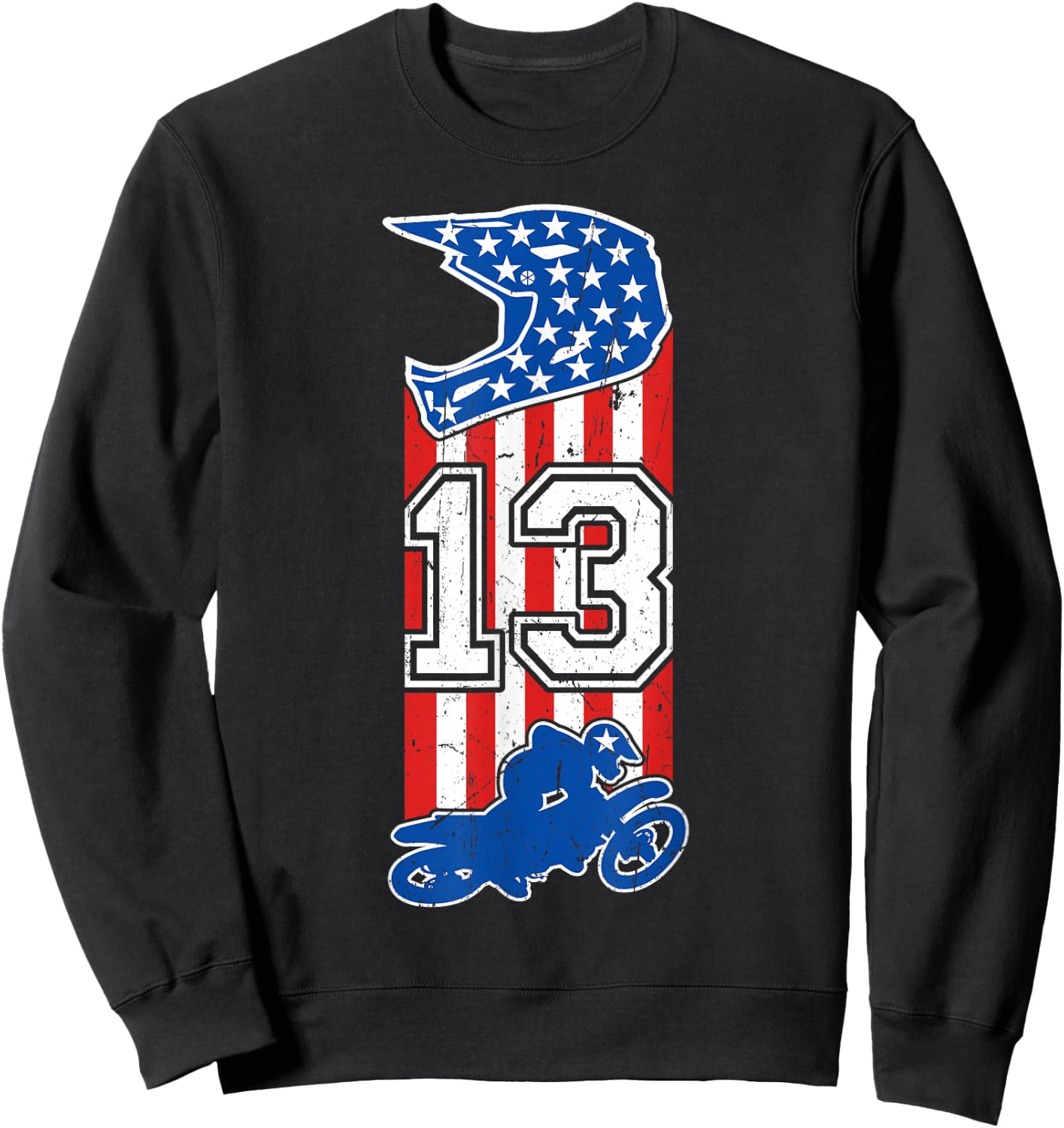 Motocross Birthday 13 Year Old 13th Birthday Dirt Bike USA Sweatshirt - Sweatshirt | Black