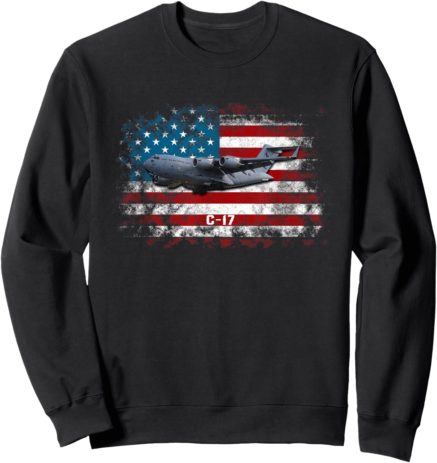 C-17 Globemaster Military Transport Airplane Flag Pilot Vet Sweatshirt - Sweatshirt | Black