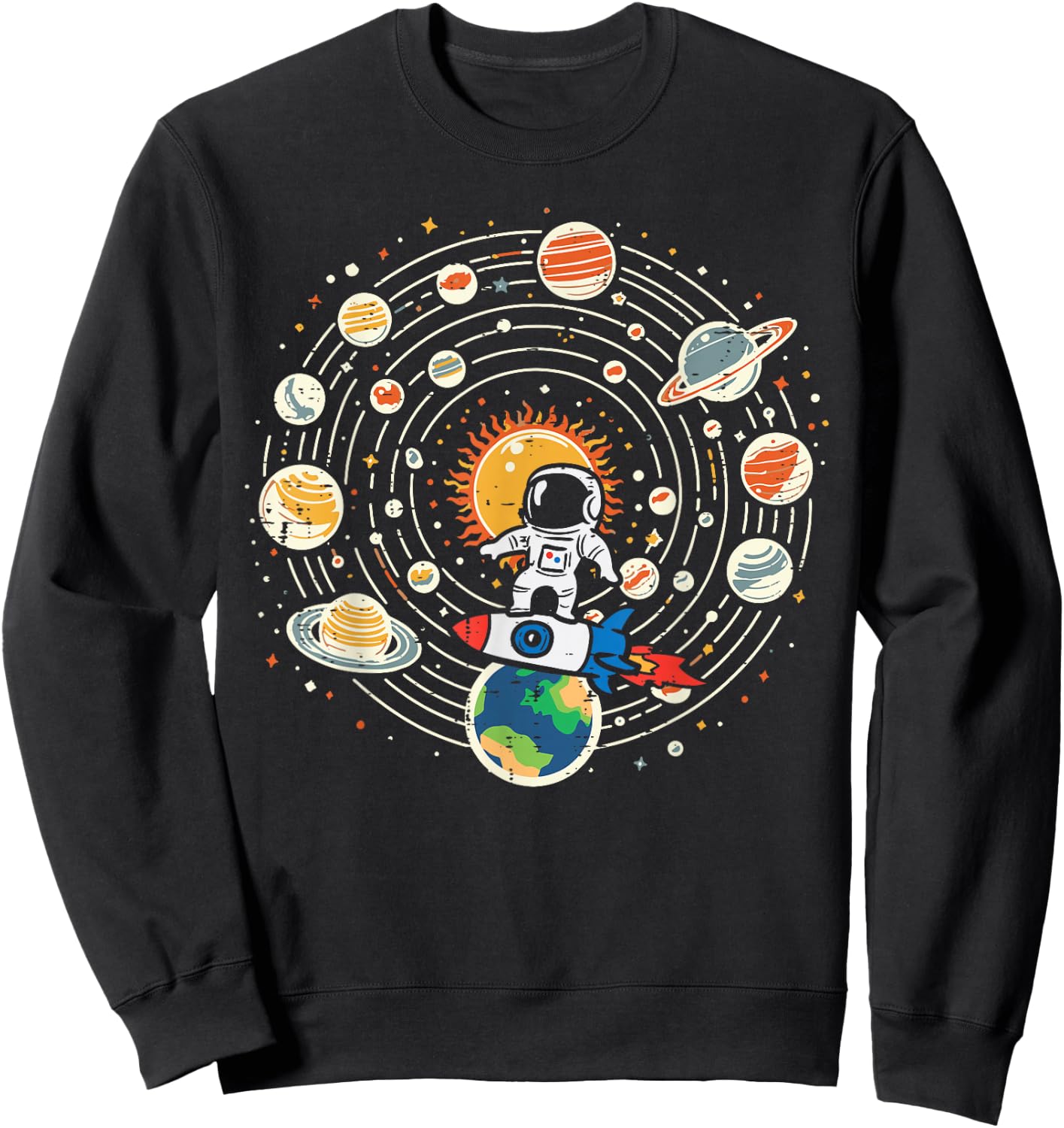 Astronaut Rocket Solar System Space Shuttle Kids Men Women Sweatshirt - Sweatshirt | Black