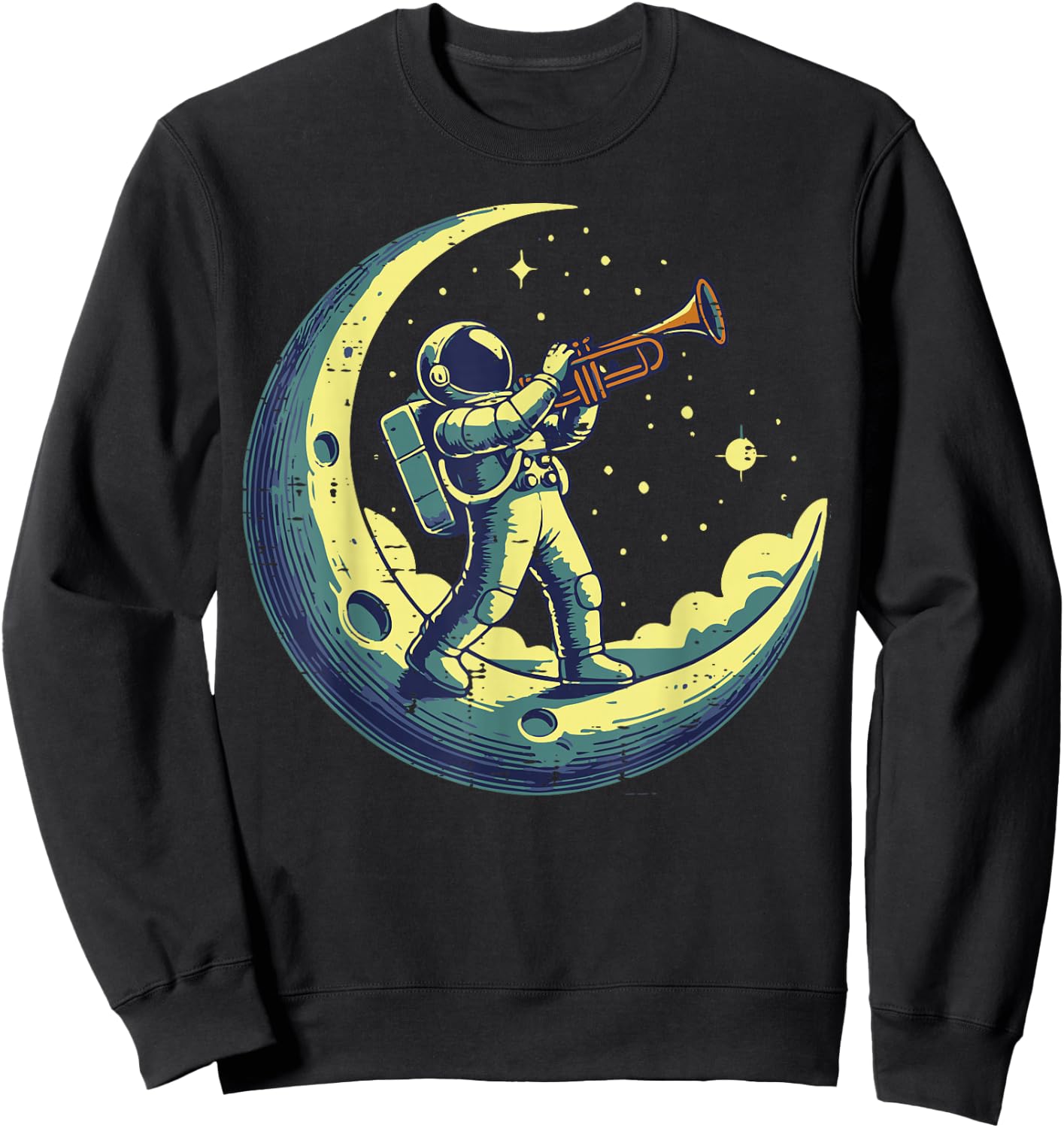 Astronaut On Moon Trumpet Funny Space Music Men Boys Kids Sweatshirt - Sweatshirt | Black
