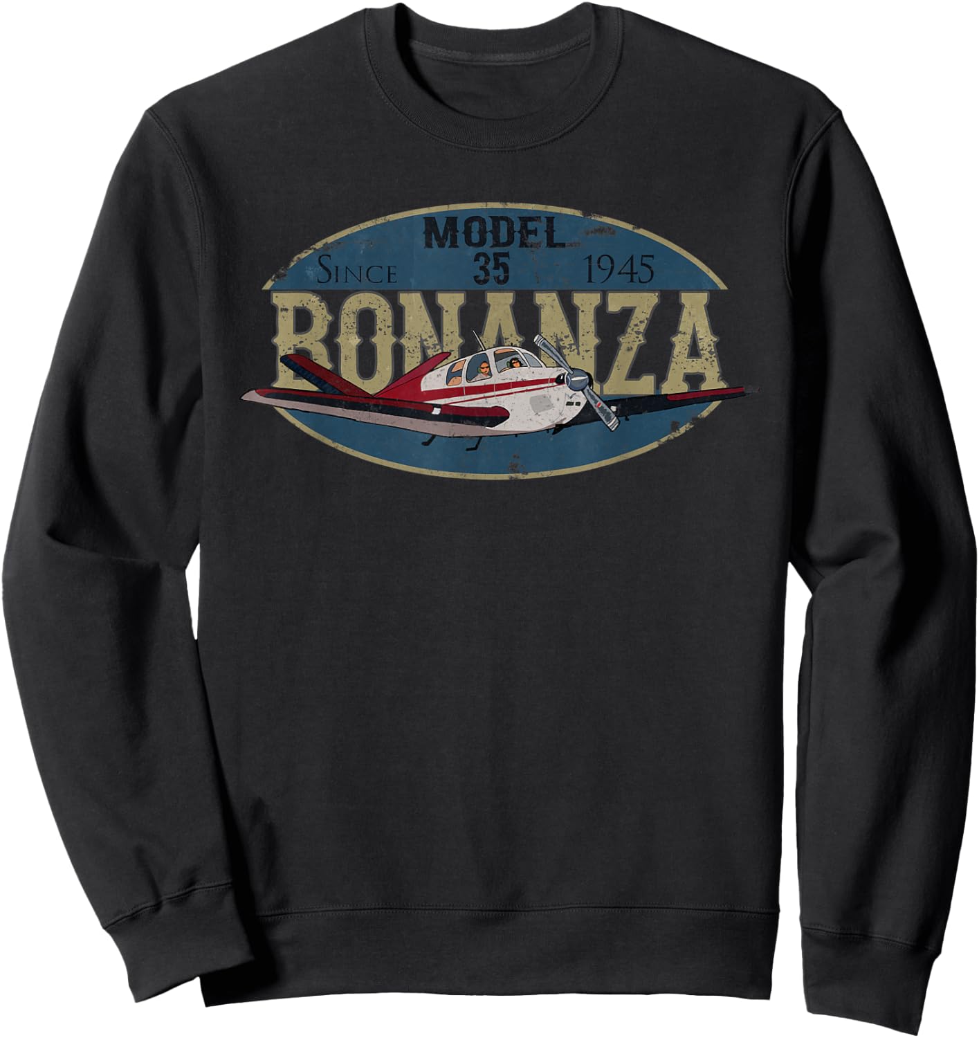 Model 35 Bonanza Since 1945 Retro Vintage Airplane Pilot Sweatshirt - Sweatshirt | Black