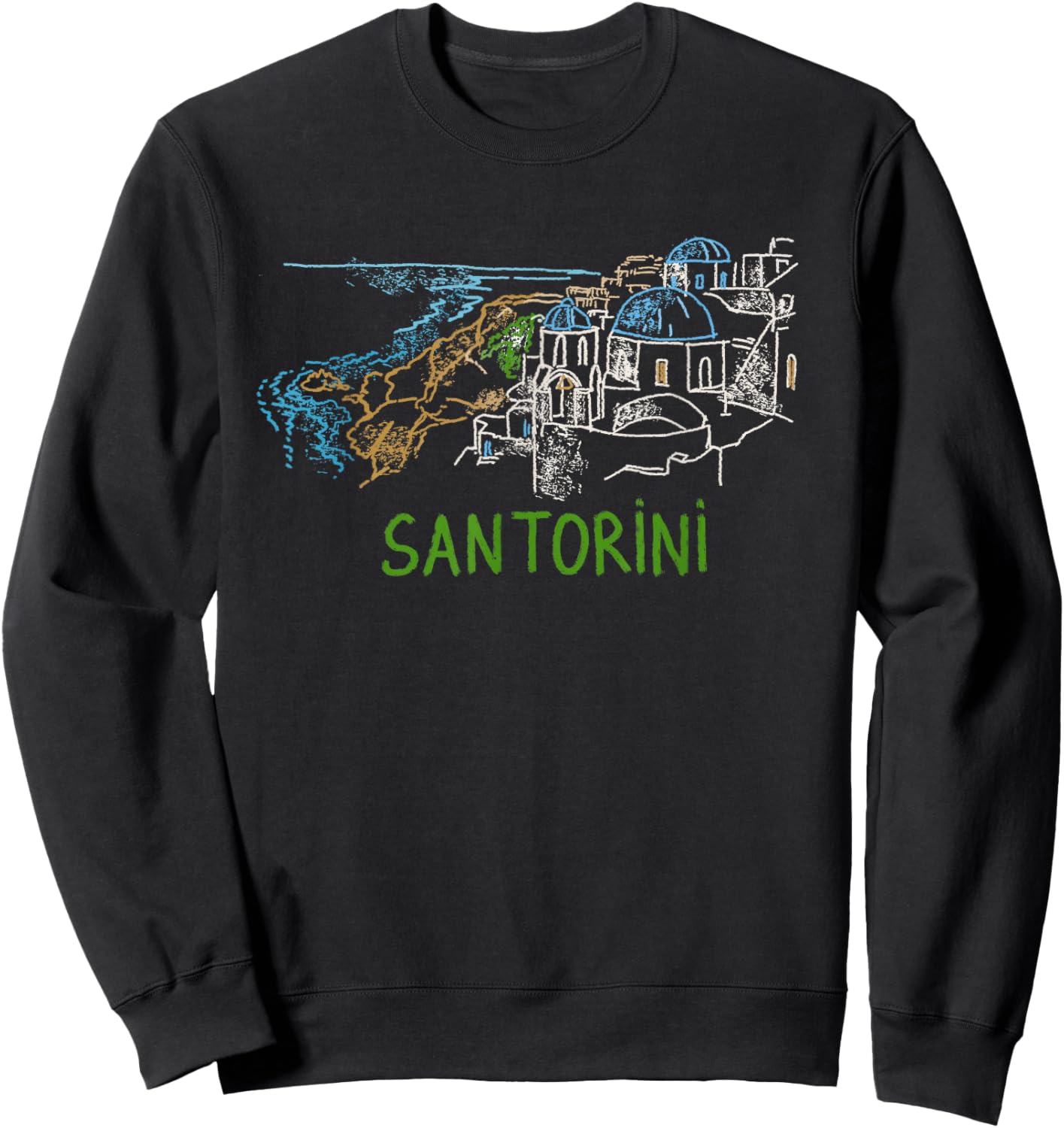 Santorini Greece Art Gift Men Women Sweatshirt - Sweatshirt | Black