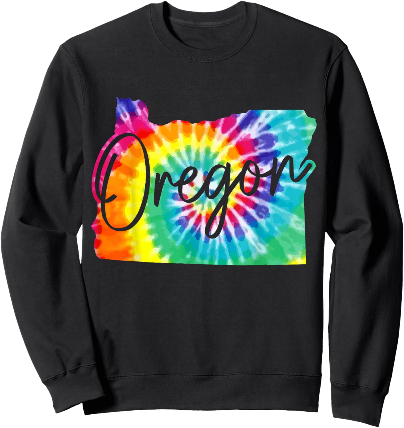 Oregon Tie Dye State Map Pride Hippie PNW Vintage Retro Sweatshirt - Sweatshirt | Black