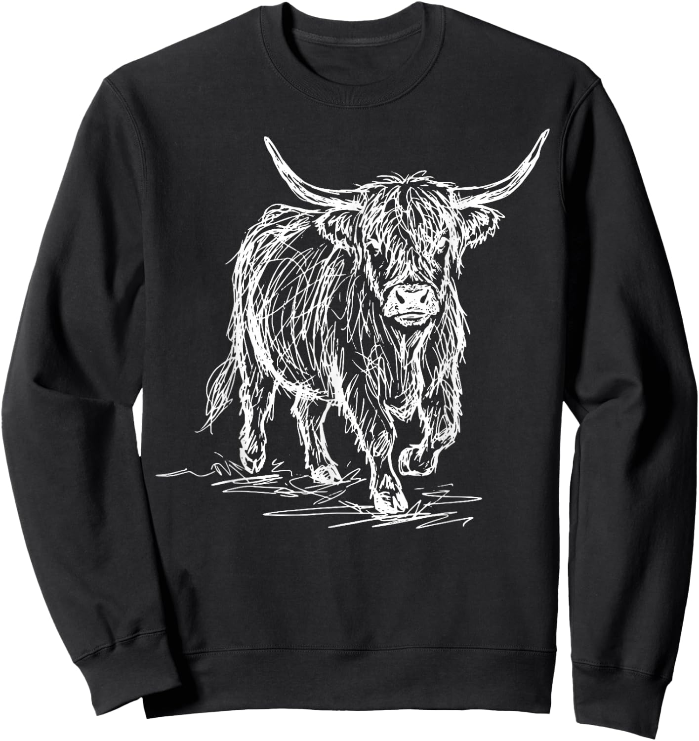 Highland Cow Line Art Scottish Cattle Sweatshirt - Sweatshirt | Black