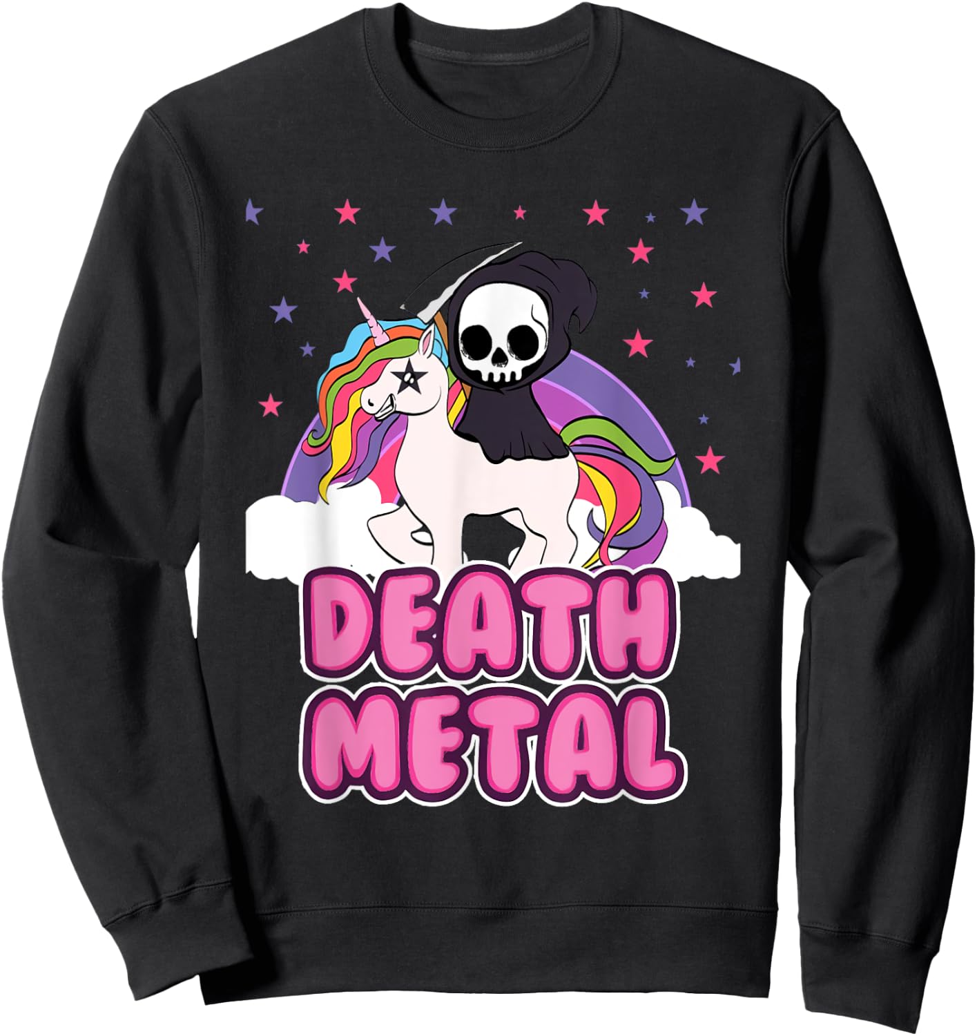 Death Metal - Unicorn Grim Reaper Rainbow Heavy Metal Sweatshirt - Sweatshirt | Black