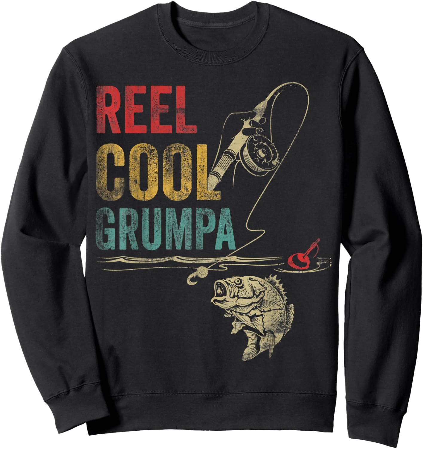 Vintage Reel Cool Grumpa Fish Fishing Fathers Day Sweatshirt - Sweatshirt | Black