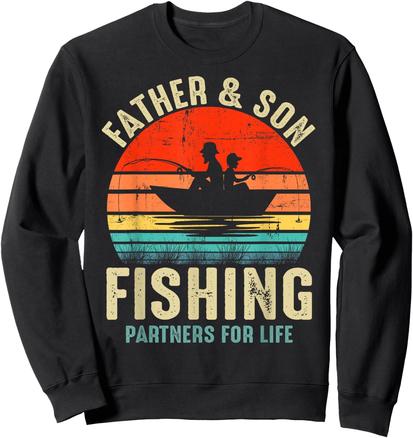 Father and Son Fishing Partner For Life Retro Matching Dad Sweatshirt - Sweatshirt | Black