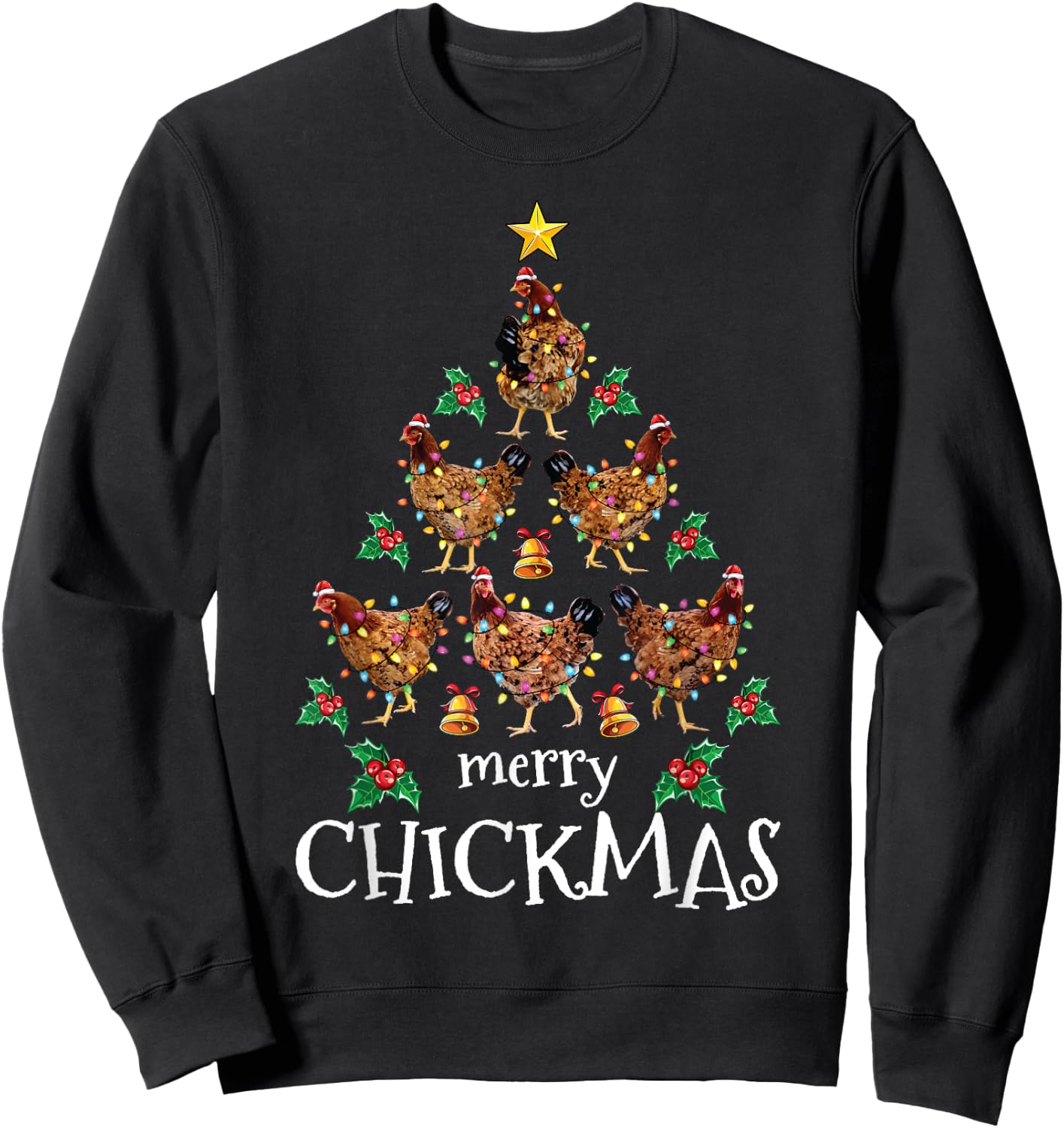Christmas Chicken Tree Xmas Funny Merry Chickmas Sweatshirt - Sweatshirt | Black