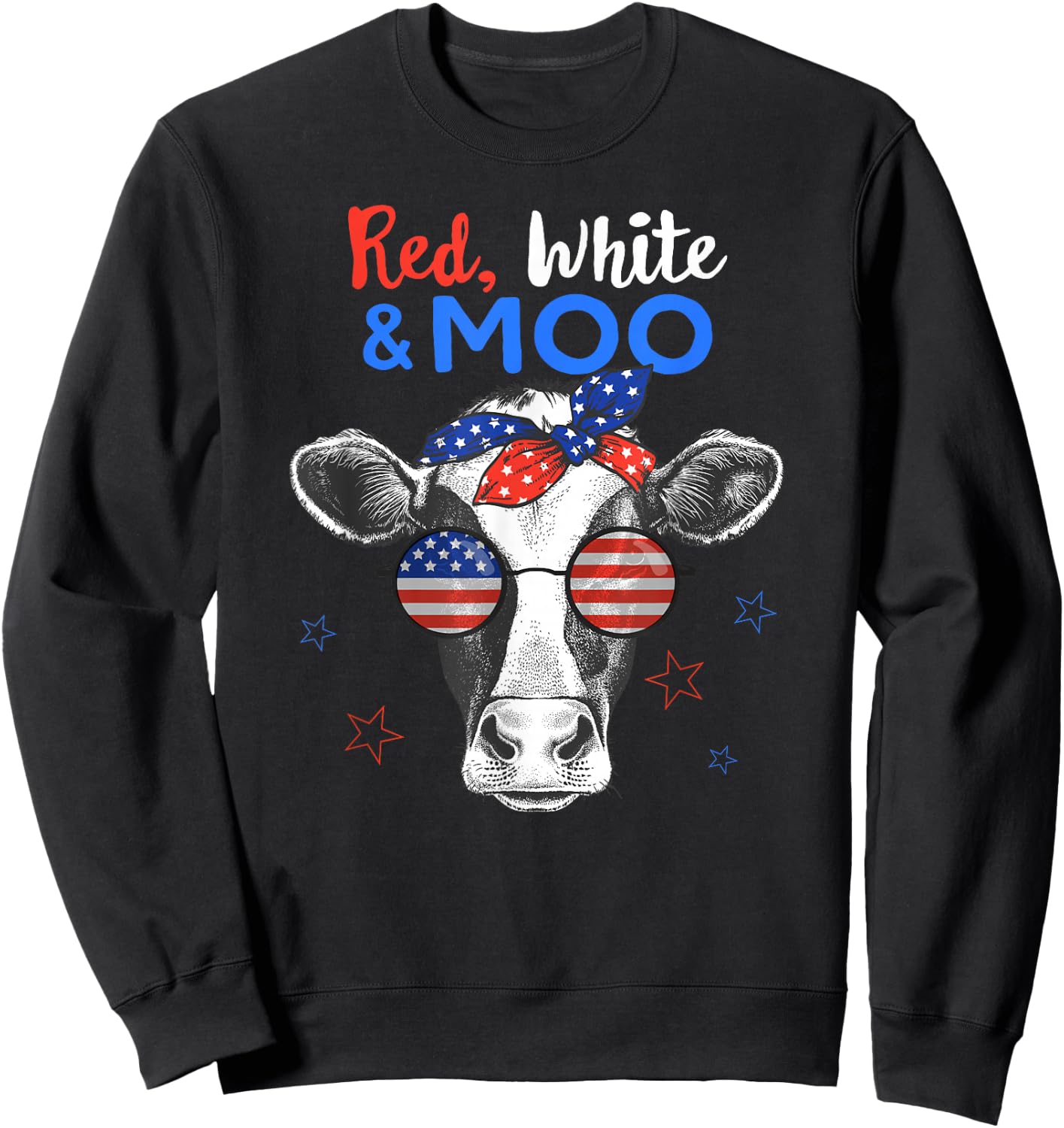 Patriotic Cow USA Flag Funny 4th of July Red White and Moo Sweatshirt - Sweatshirt | Black