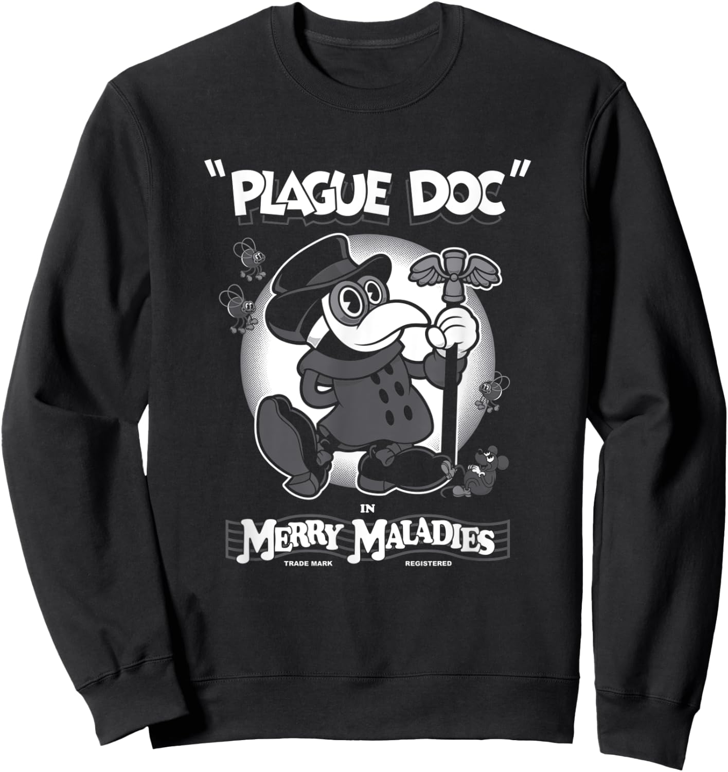 Merry Maladies - Vintage Cartoon Plague Doctor - Rubber Hose Sweatshirt - Sweatshirt | Black
