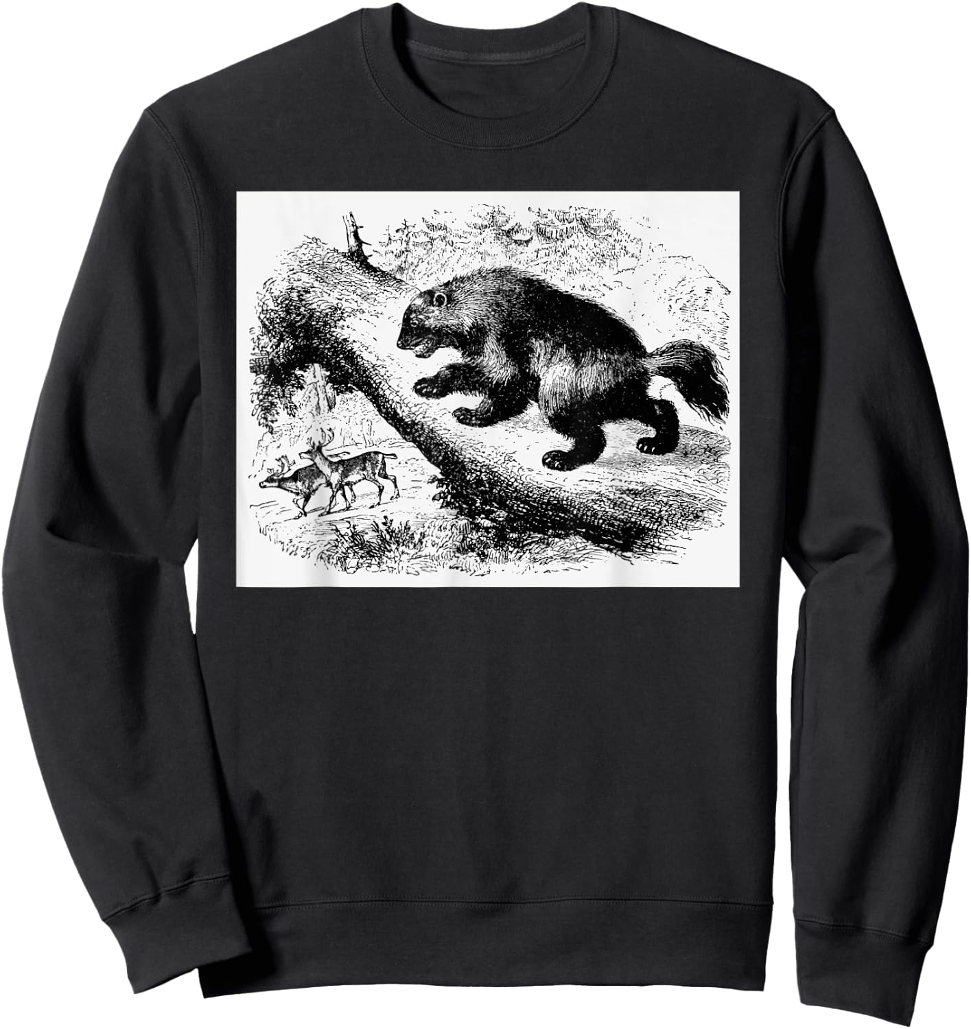 Realist Wild Wolverine Animal Illustration Hand Drawn Art Sweatshirt - Sweatshirt | Black